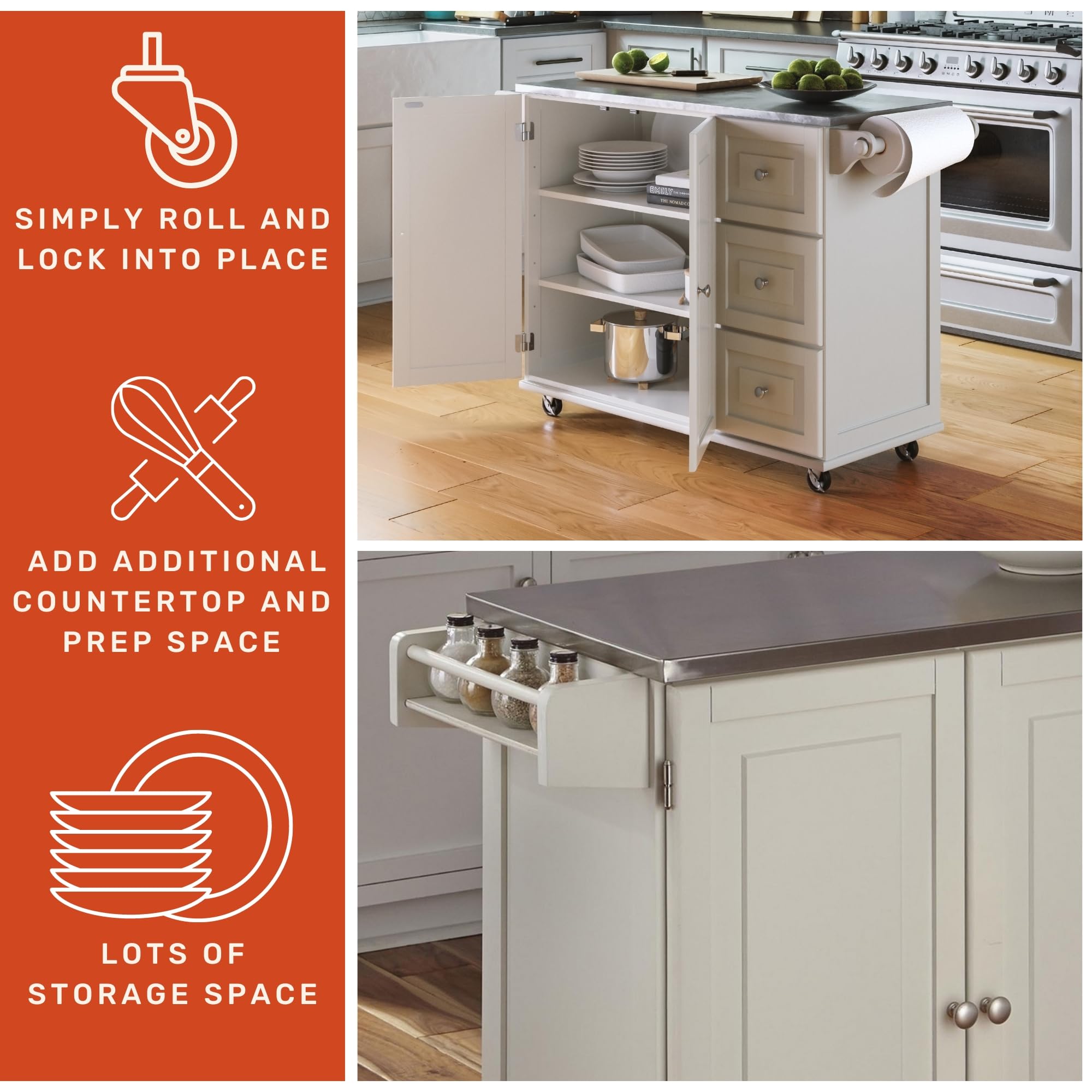 Homestyles Mobile Kitchen Island Cart with Stainless Steel Top, Blue