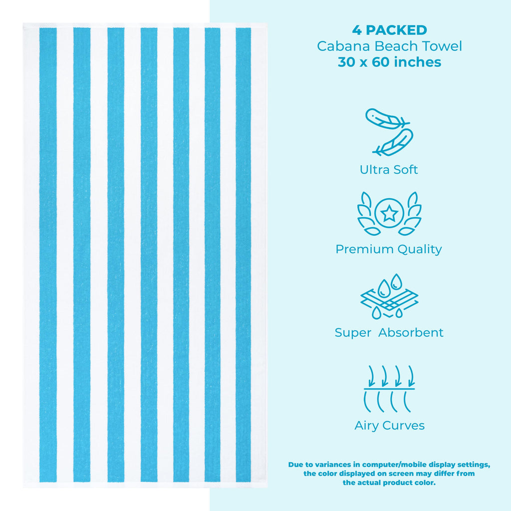 American Soft Linen Cabana Striped Beach Towels, 30x60 inch 4 Piece Oversize Pool Towels, Quick Drying Sand Free Swim Towels, Beige