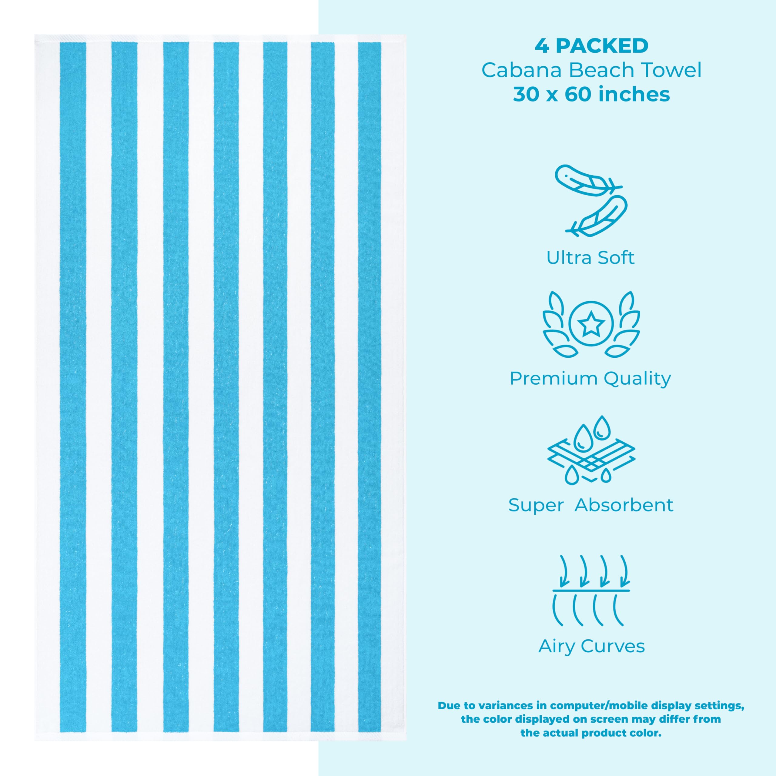 American Soft Linen Cabana Striped Beach Towels, 30x60 inch 4 Piece Oversize Pool Towels, Quick Drying Sand Free Swim Towels, Beige