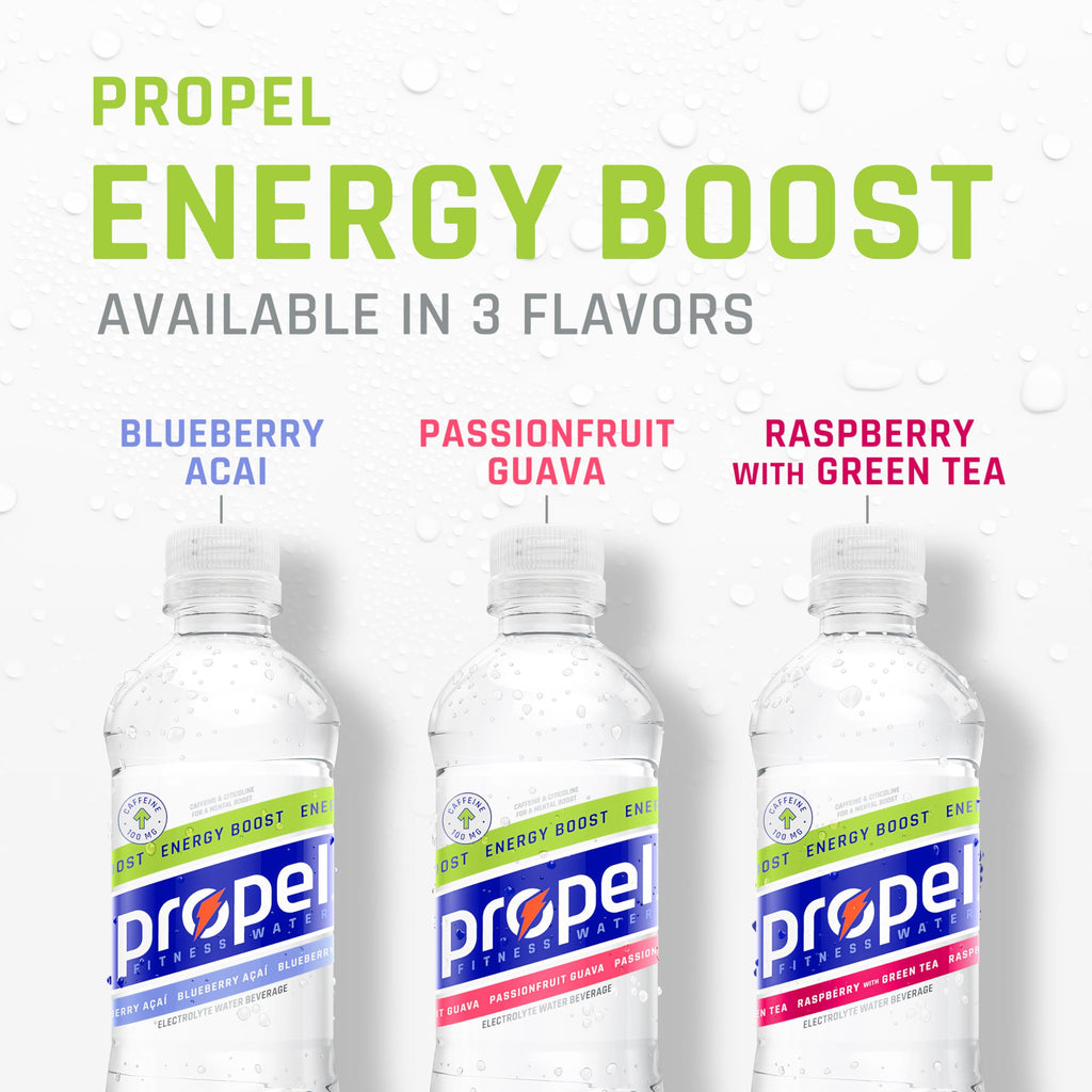 Propel Energy Boost Zero Calorie Flavored Water with Electrolytes and Caffeine, 3 Flavor Variety Pack, 16.9 fl oz Bottles (12 Pack)