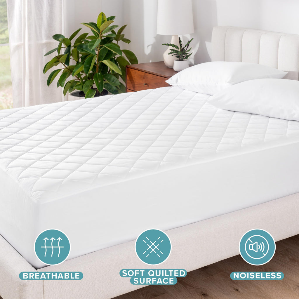 Bare Home Twin Waterproof Quilted Mattress Protector - Cooling Mattress Pad - Protect Against Spills - Easy Wash - Elastic Cover - Dorm Essentials - Stretchy - Fits up to 15 Inches Deep (Twin)