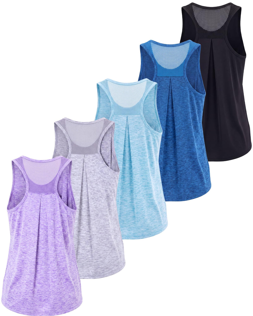 Real Essentials 5 Pack: Women's Racerback Athletic Tank Top Mesh Back Dry-Fit Sleeveless Shirt for Workout Running Gym (Plus)