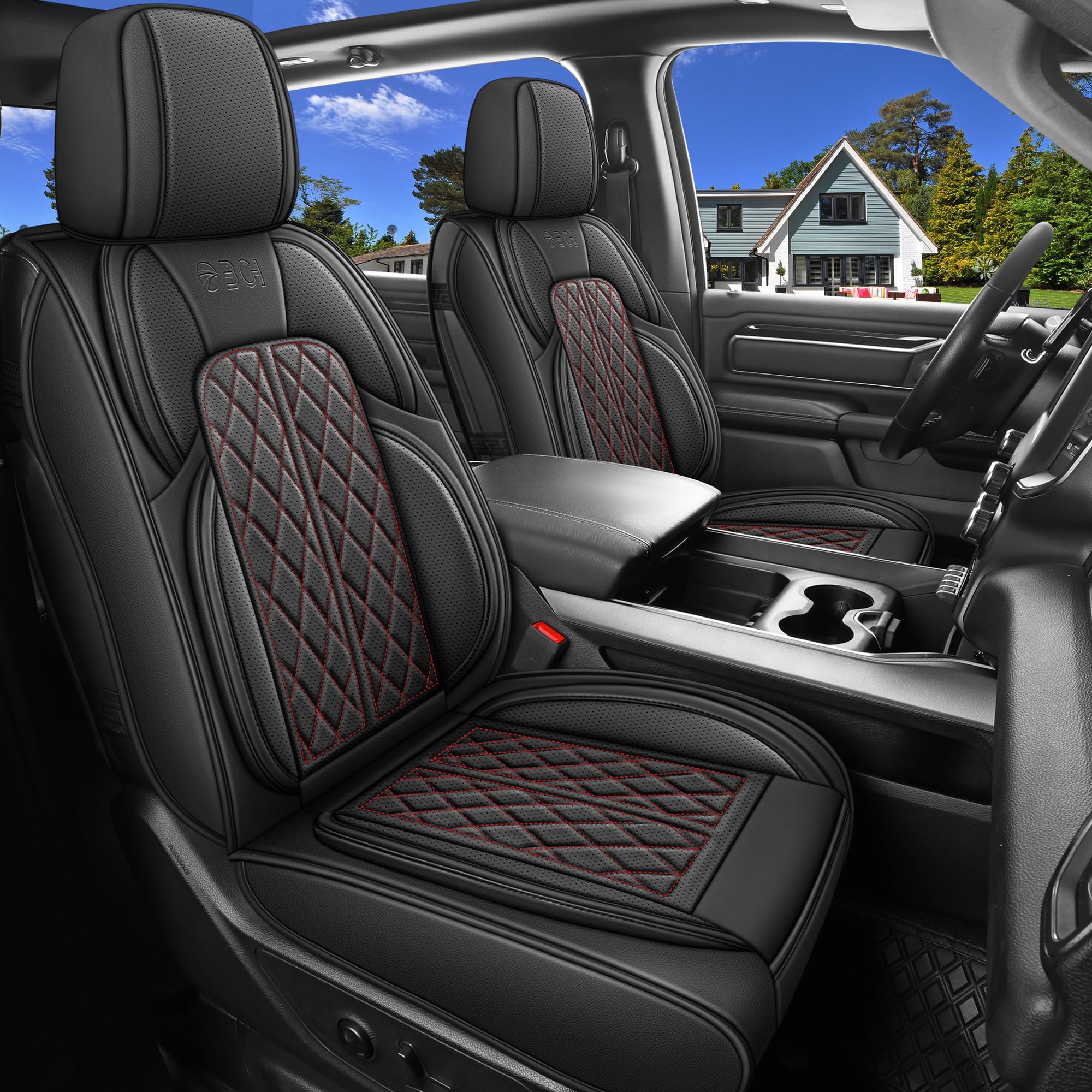 Car Seat Cover Custom Fit for Ford F150 2009-2026 Faux Leather Seat Cover Set Compatible with Regular Cab Super Cab Super Crew Pickup Truck Cushions (Black, Front Seat)