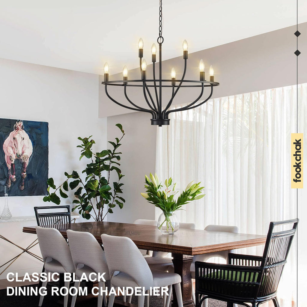 Black Chandelier 6-Light Dining Room Chandelier Kitchen Chandeliers Over Table Round Living Room Chandelier Light Fixture for Bedroom, Kitchen, Foyer