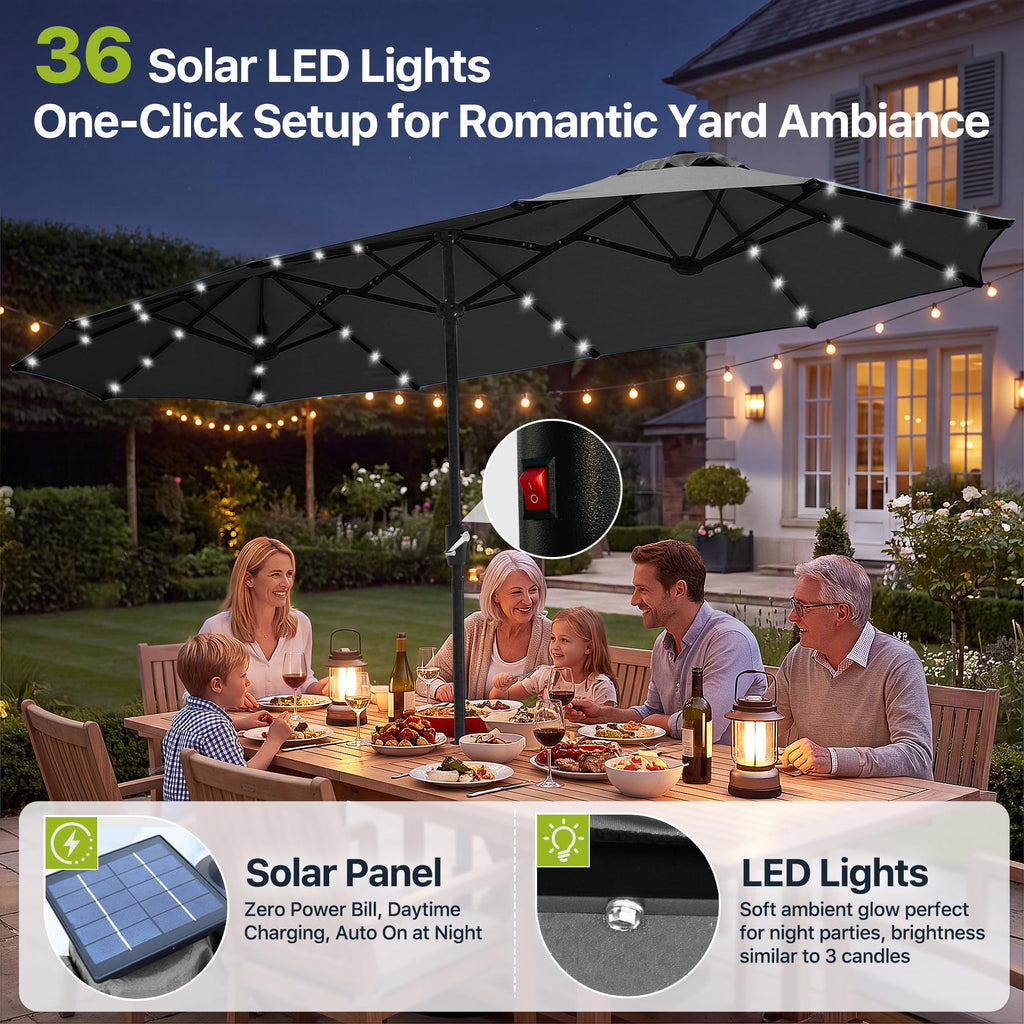 FREE SOLDIER 13ft Patio Umbrella Double Sided Outdoor Umbrella for Patio Table Umbrella with Solar lights for Garden Yard Pool (Beige)
