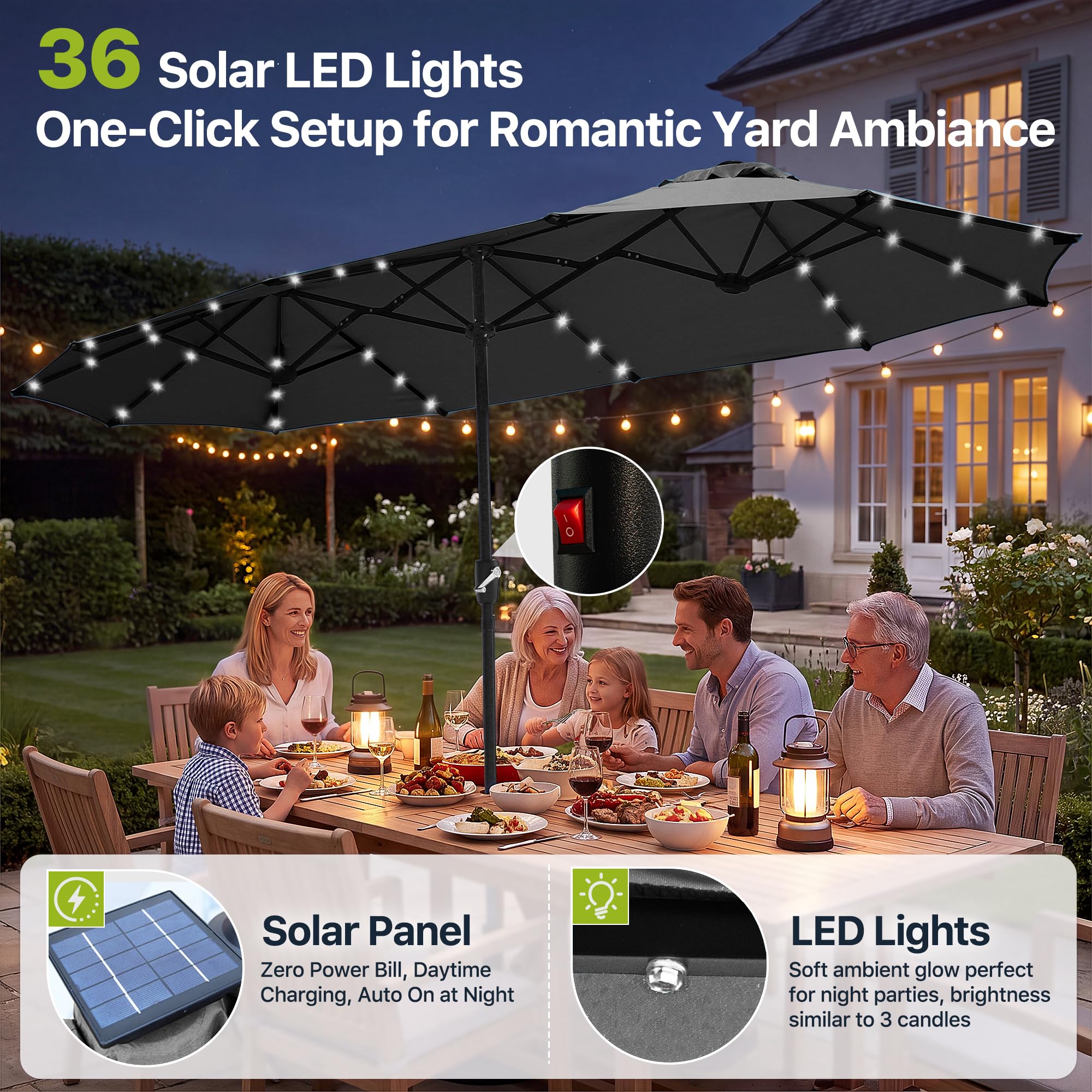 FREE SOLDIER 13ft Patio Umbrella Double Sided Outdoor Umbrella for Patio Table Umbrella with Solar lights for Garden Yard Pool (Beige)