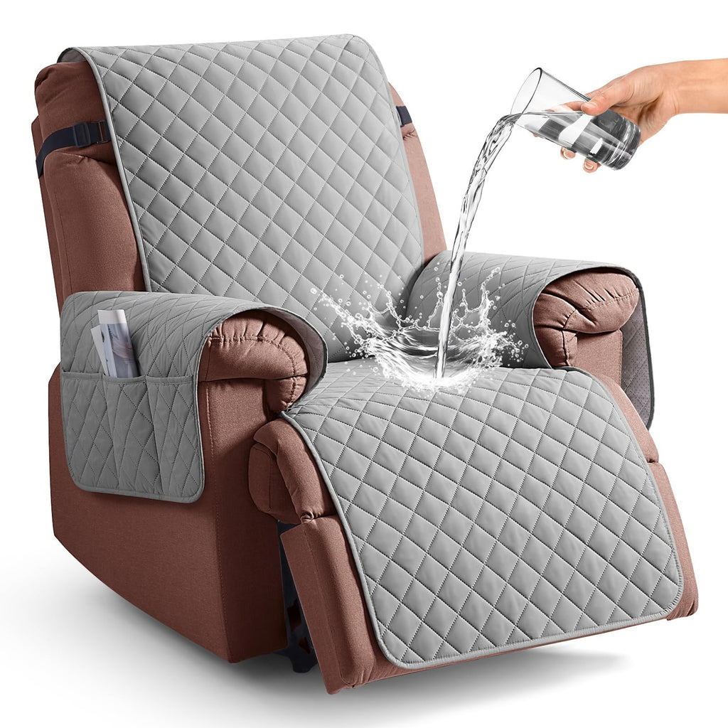 KinCam 100% Waterproof Recliner Chair Cover, Reclining Couch Covers for Pets, Dogs, Recliner Couch Slipcover Furniture Protector with Elastic Straps for Kids(23.6", Beige White)