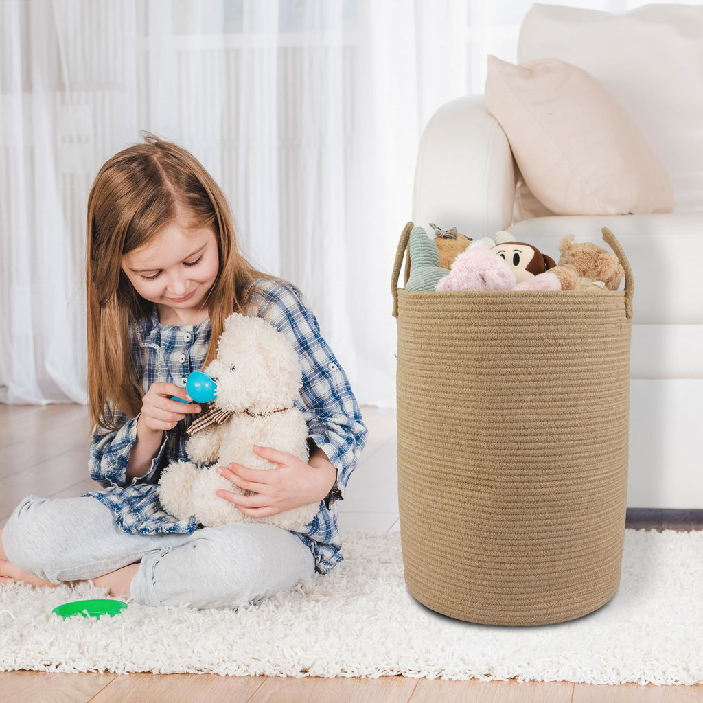 XUANGUO Black Cotton Rope Laundry Basket Hamper for Clothes Woven Storage Basket for Living Room Bedroom Boho Tall Rope Baskets for Blanket Toys Pillow Towels Baby Nursery Hamper Bin Large