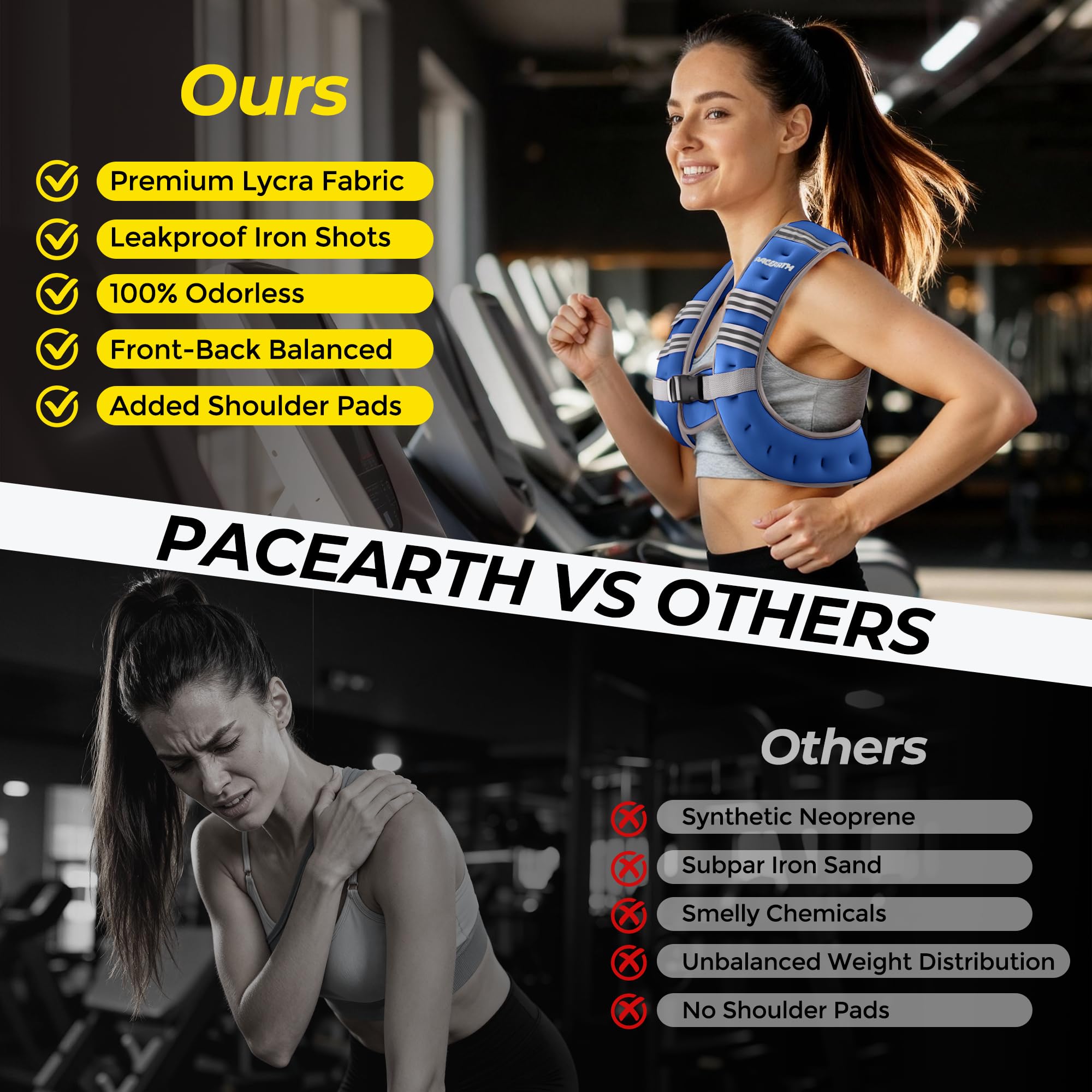 PACEARTH Weighted Vest,6lb/8lb/10lb/12lb/16lb/20lb/25lb/30lb Weight Vest with Reflective Stripe, Body Weight Vests for Women, Men, Weight Loss Workout, Strength Training, Running, Walking, Jogging