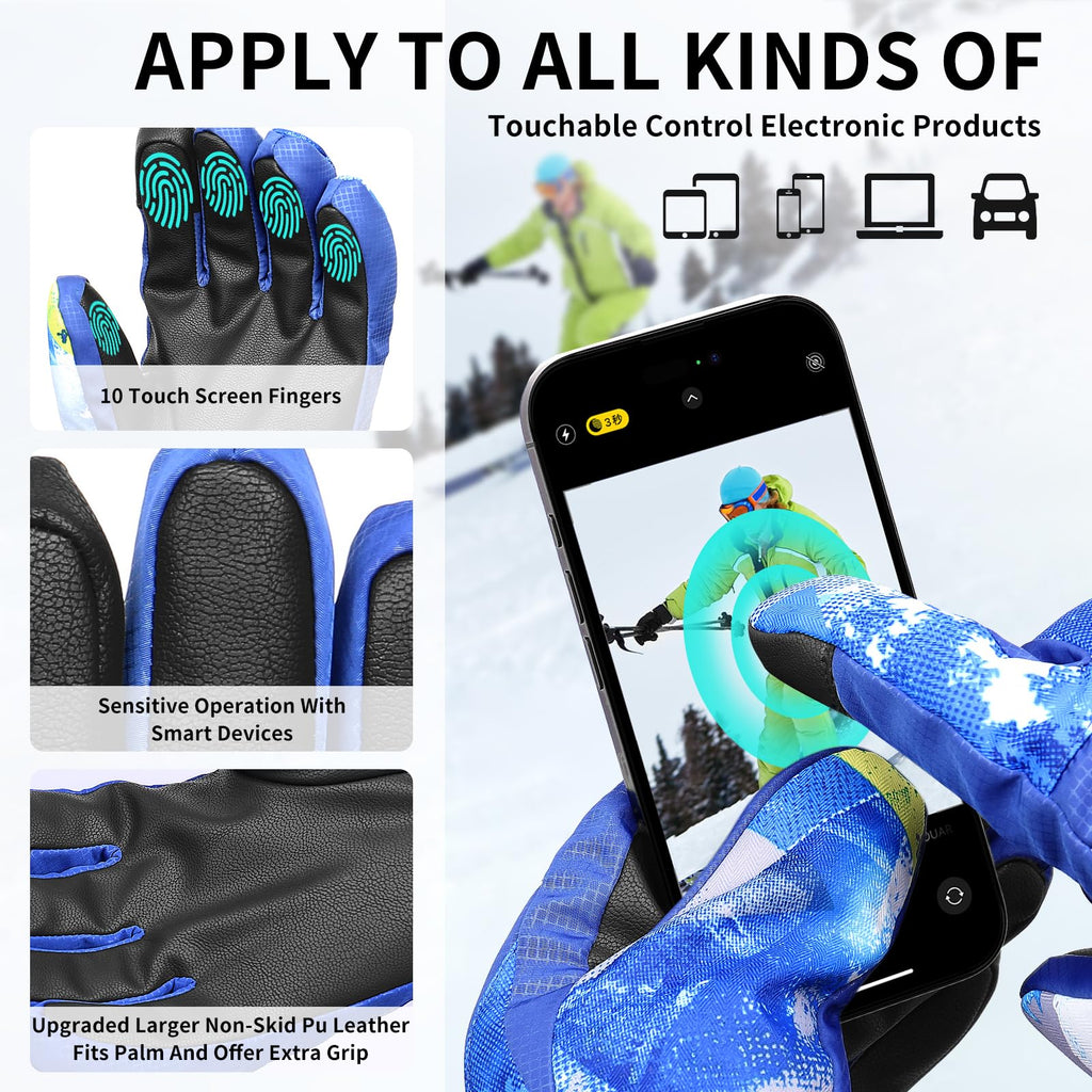 Ski Gloves,Snow Gloves Waterproof Winter Warm Cold Weather Touchscreen Gloves for Parent& Child Kids Skiing,Snowboarding