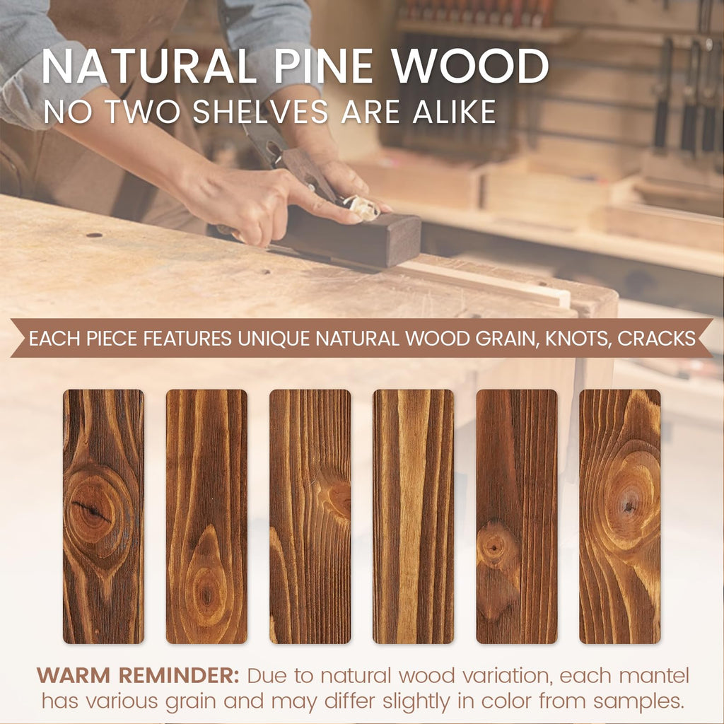 G GOOD GAIN Fireplace Mantel 54inch - Handmade Rustic Wood Mantel for Over Fireplace | Wall Mounted Floating Mantle Shelves for Living Room Decor(Chocolate, 54Lx5Hx8D)
