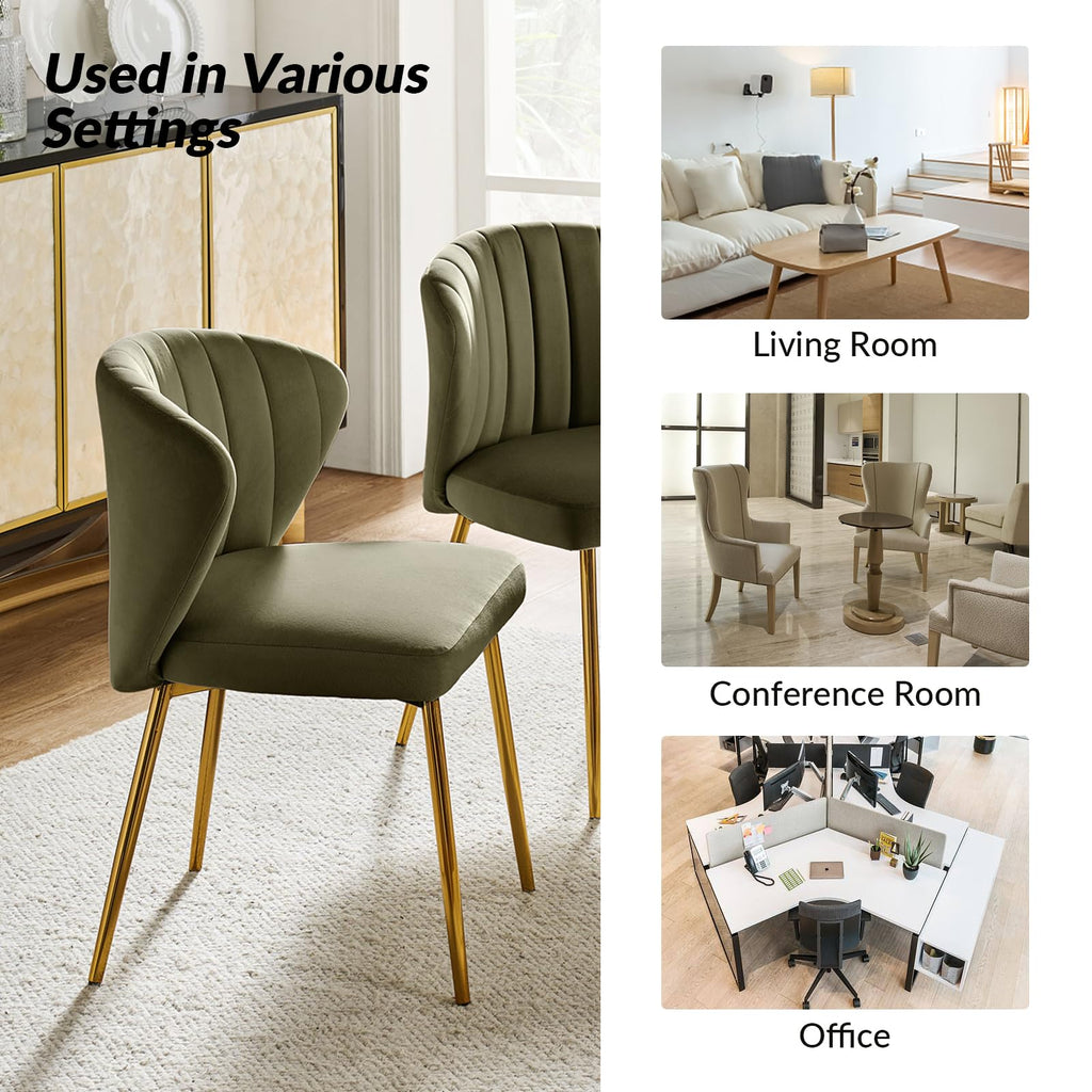 HULALA HOME Velvet Dining Chairs, Modern Small Armless Accent Chair with Gold Metal Legs, Living Room Upholstered Cute Side Chair, Elegant Tufted Back Vanity Chair for Bedroom, Auburn