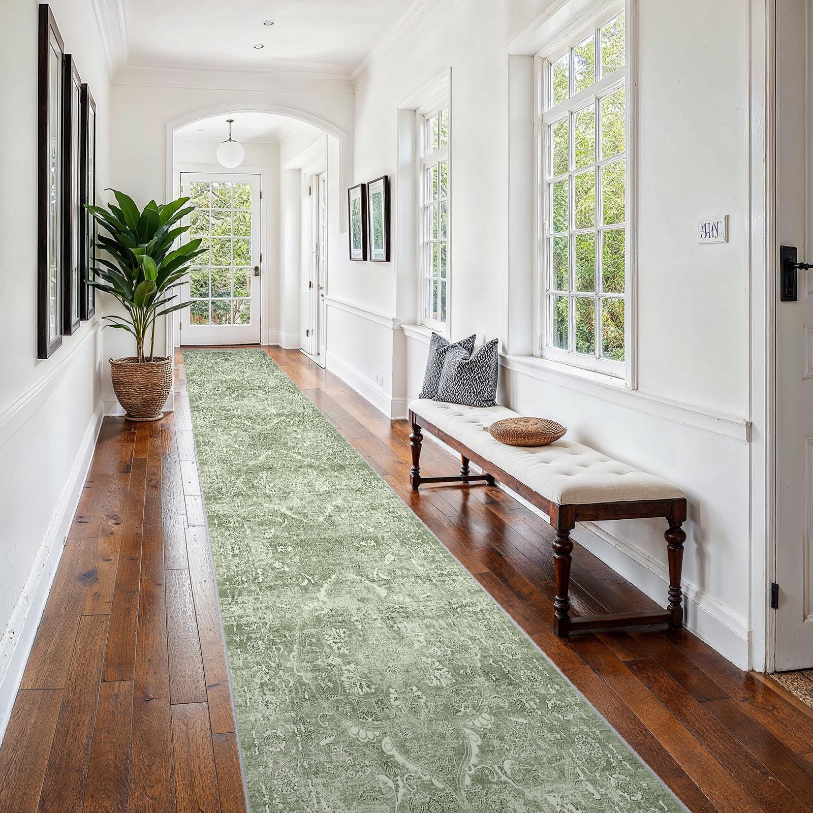 2x5 Washable Kitchen Runner Rug - Soft Low Pile Floral Animal Cat Print Rugs with Non-Slip Backing Waterproof Stain-Resistant Indoor Carpet for Hallway Entryway Bathroom Bedroom (Black)