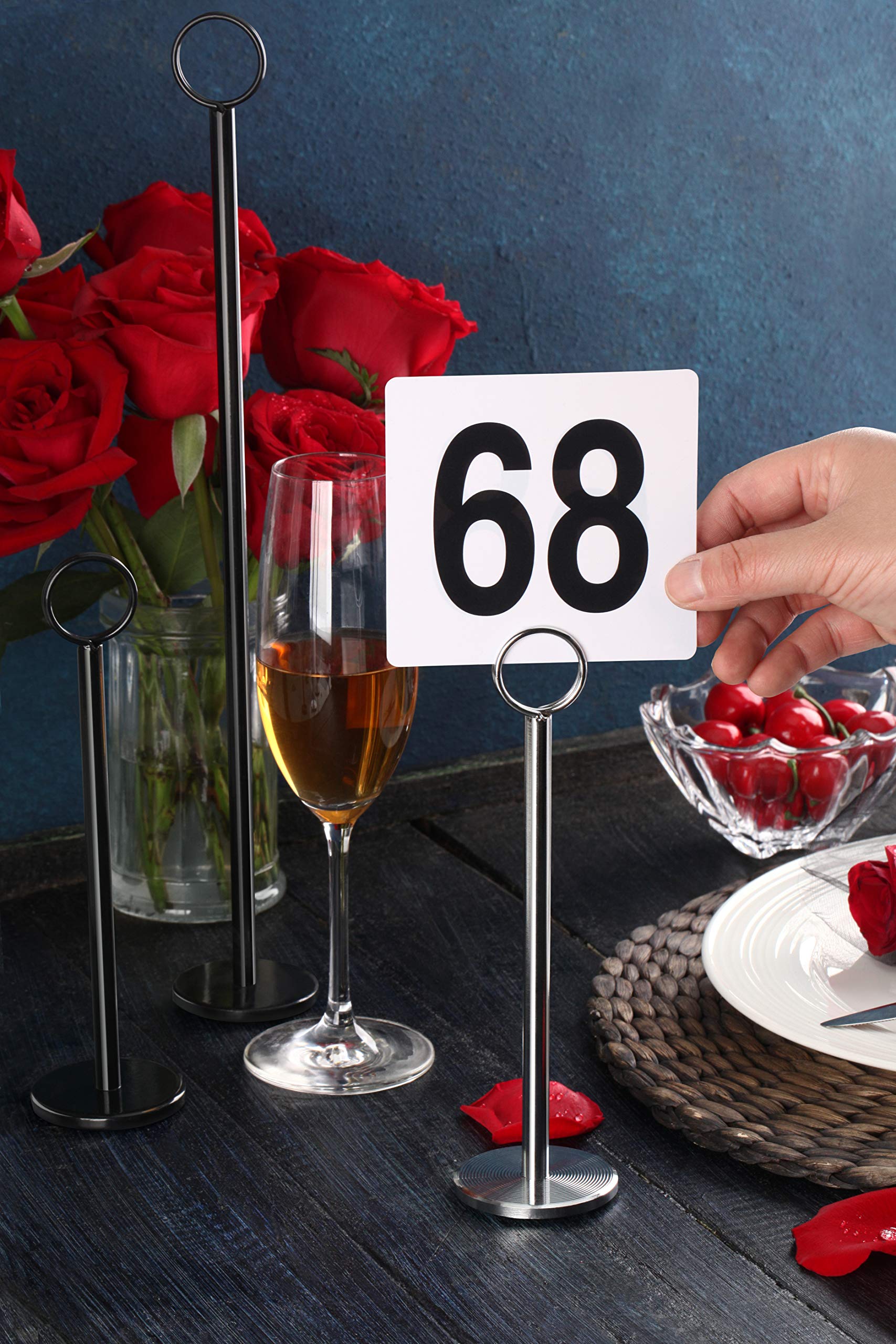 New Star Foodservice 23145 Double Side Plastic Table Numbers, 1 to 25, 4" x 4", Light Grey on Black