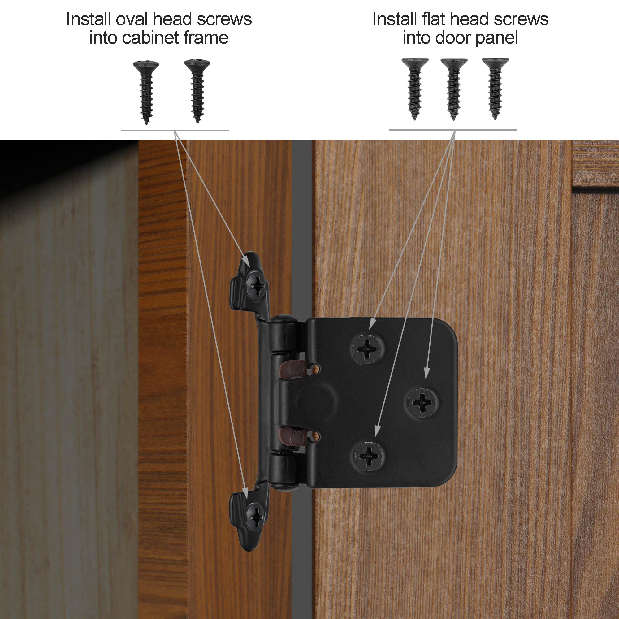 4 Pack (2 Pairs) Antique Brass Self Closing Cabinet Hinges for Kitchen Cabinet Door, 1/2" Overlay (Variable) Semi Concealed Kitchen Cabinet Hinges