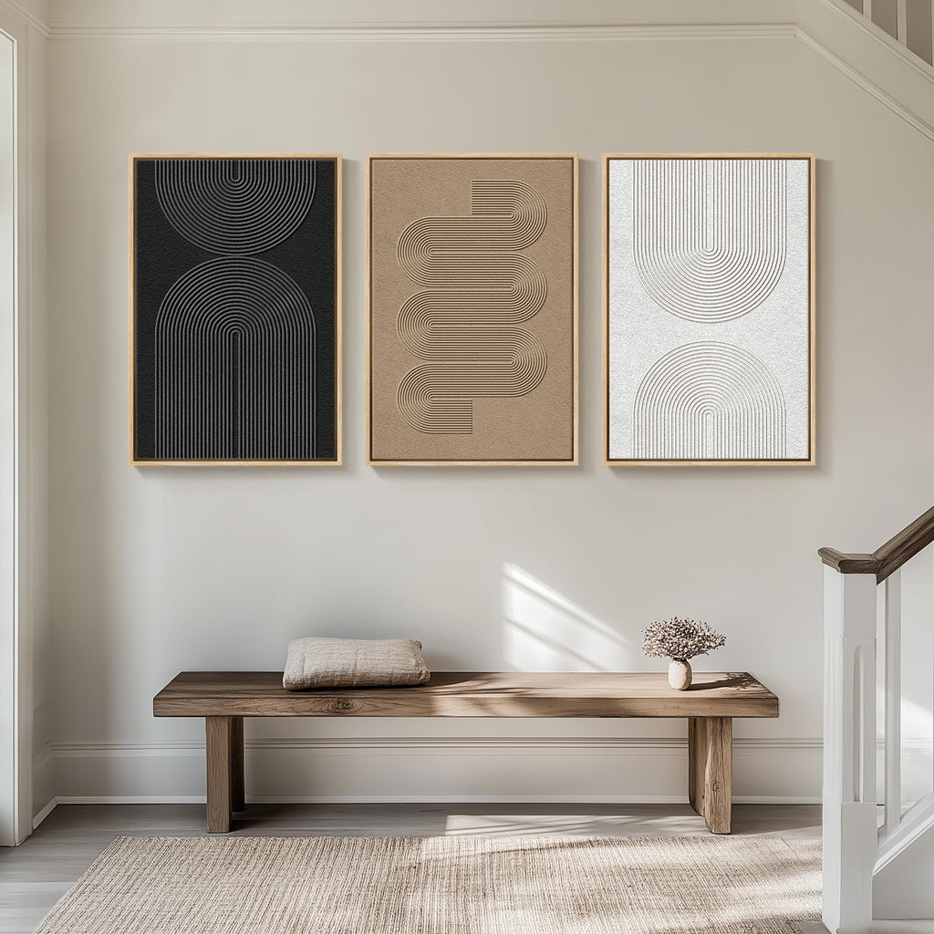 Framed Black and White Modern Abstract Wall Art, 3 Piece Canvas Prints Paintings Artwork for Walls, Minimalist Black White Grey Pictures for Living Room Dining Room Bedroom Office Wall Decor 16x24 In