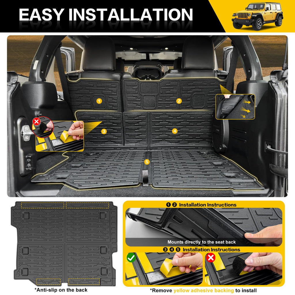 Cargo Mats for 2018-2025 Jeep Wrangler JL Unlimited 4X4 Trunk Mat with Backrest Liner, All Weather TPE Protector Rear Back Seat Mats for 18-25 Wrangler JL 4X4 4 Door Accessories