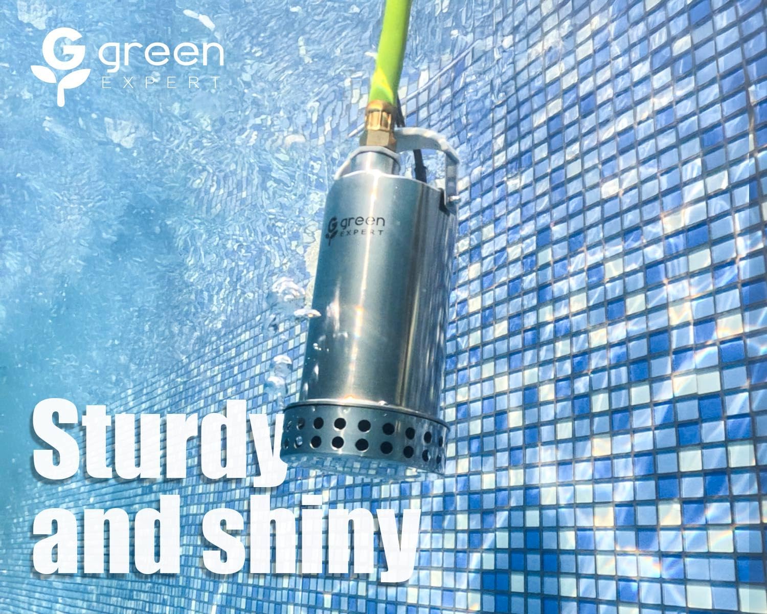 Green Expert 1HP Submersible Sump Pump, 4000GPH Full 304 Stainless Steel Manual Utility Pump with Adapter Kit, Oil-Free Top Discharge Water Removal for Basements, Pools, Hot Tubs & Drainage Pits