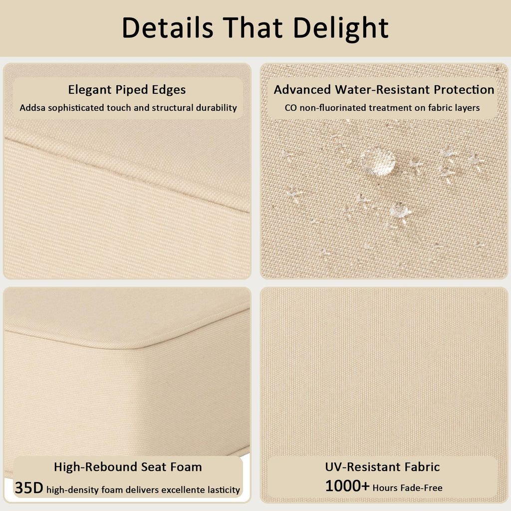 COZYVIDA 5.1" Thick Outdoor Patio Cushions Set of 2, 22"x24"x5.1" Seat, C0 Water-Resistant Breathable Fabric, UV-Resistant 1000+ Hrs, 35D Foam with Recycled Fiber Fill,Beige