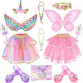 Chillife Princess Dress Up Fairy & Unicorn Costume for Girls 4-6, Toddler Dress with Tutu, Wings, Shoes, Jewelry, Headband Fairy Unicorn Toys for Girls Christmas Halloween Birthday Gift Toys