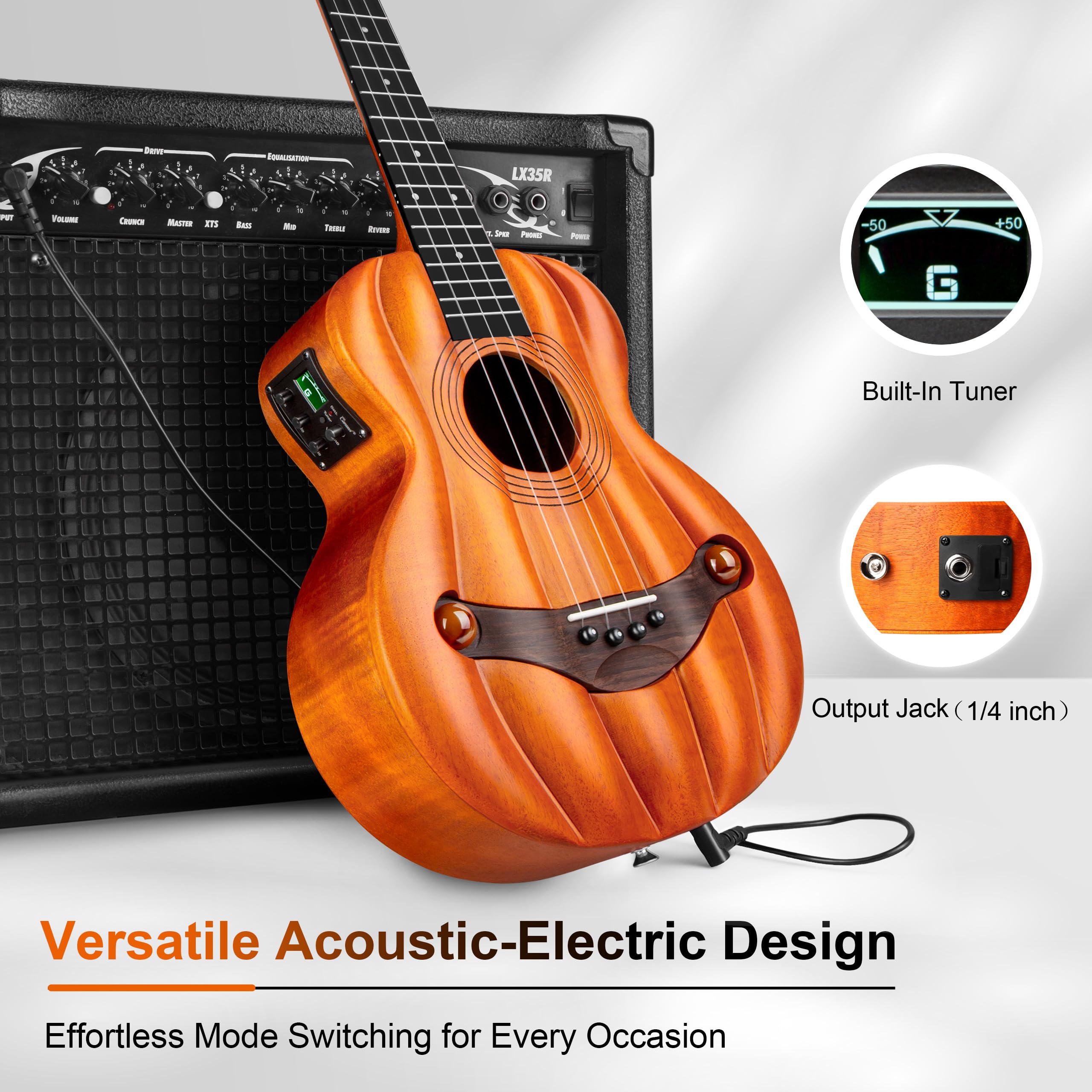 Caramel TEG95 Butterfly Bocote Glossy Tenor Acoustic & Electric Ukulele | 26-inch Handmade Professional Ukelele Kit with Accessories