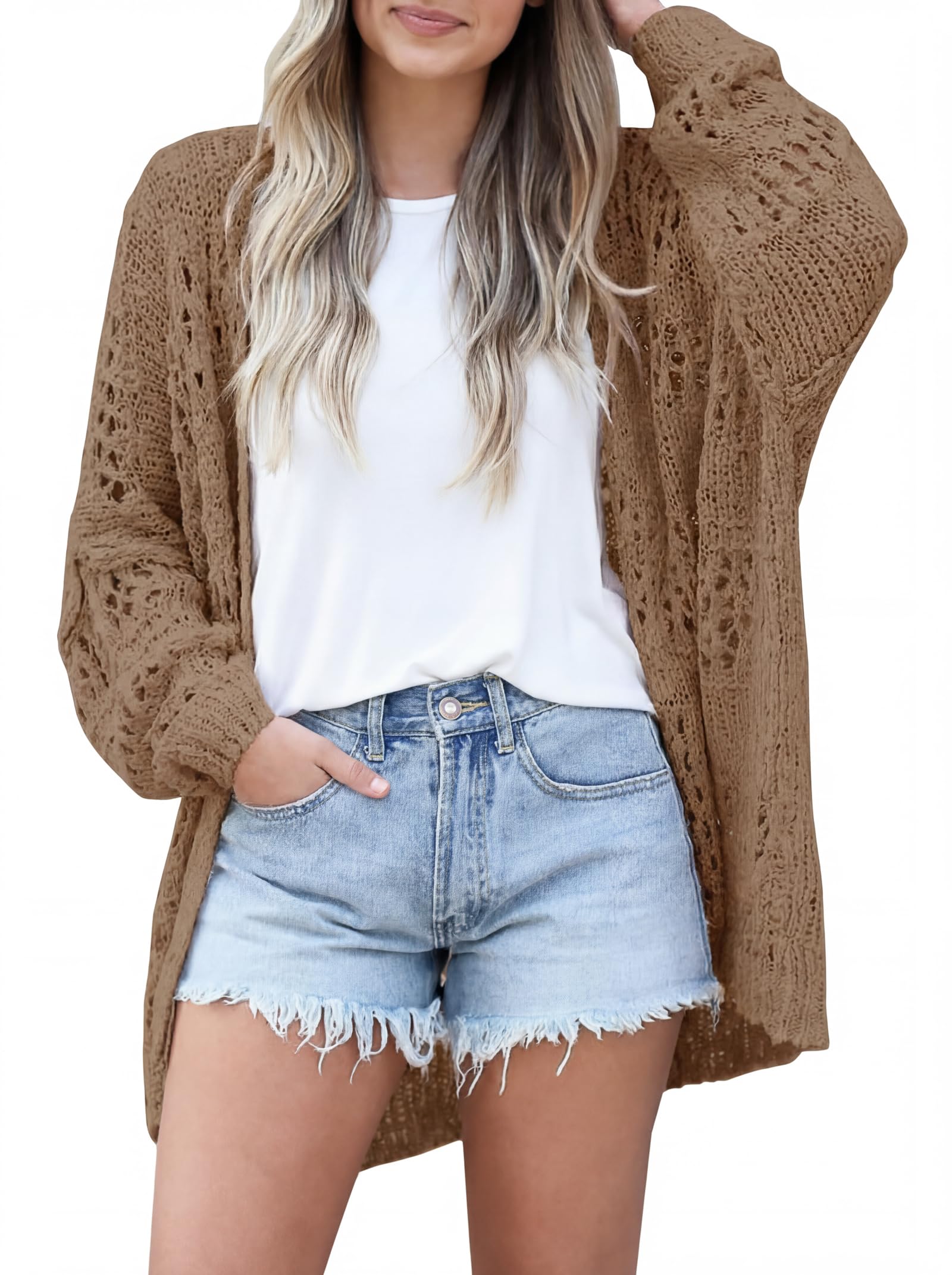 GRECERELLE Summer Crochet Cardigan Sweaters for Women | Lightweight, Open Front, Oversized, Boho Knit, Openwork, kimono Cover Up