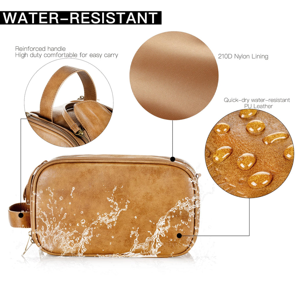Elviros Travel Toiletry Bag for Men, Shaving Dopp Kit Water-resistant Bathroom Small Toiletries Organizer PU Leather Cosmetic Bags