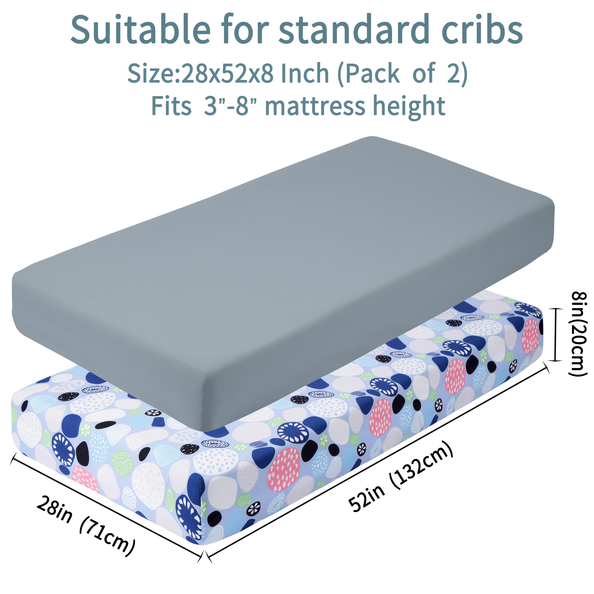 GUNTAIL Baby Crib Sheets for Boys Girls, 2 Pack Fitted Crib Sheet for Standard Crib and Toddler Mattress, Soft Microfiber Baby Sheet 52x28x8in (Brown & Green)