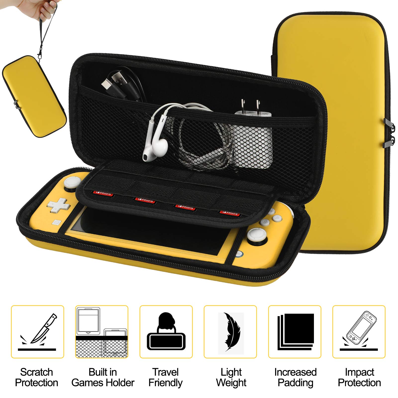 Switch Lite Accessories Bundle, Kit with Carrying Case,TPU Case Cover with Screen Protector,Charging Dock,Playstand, Game Card Case, USB Cable, Stylus,Thumb Grip Caps for Nintendo Switch Lite (Black)