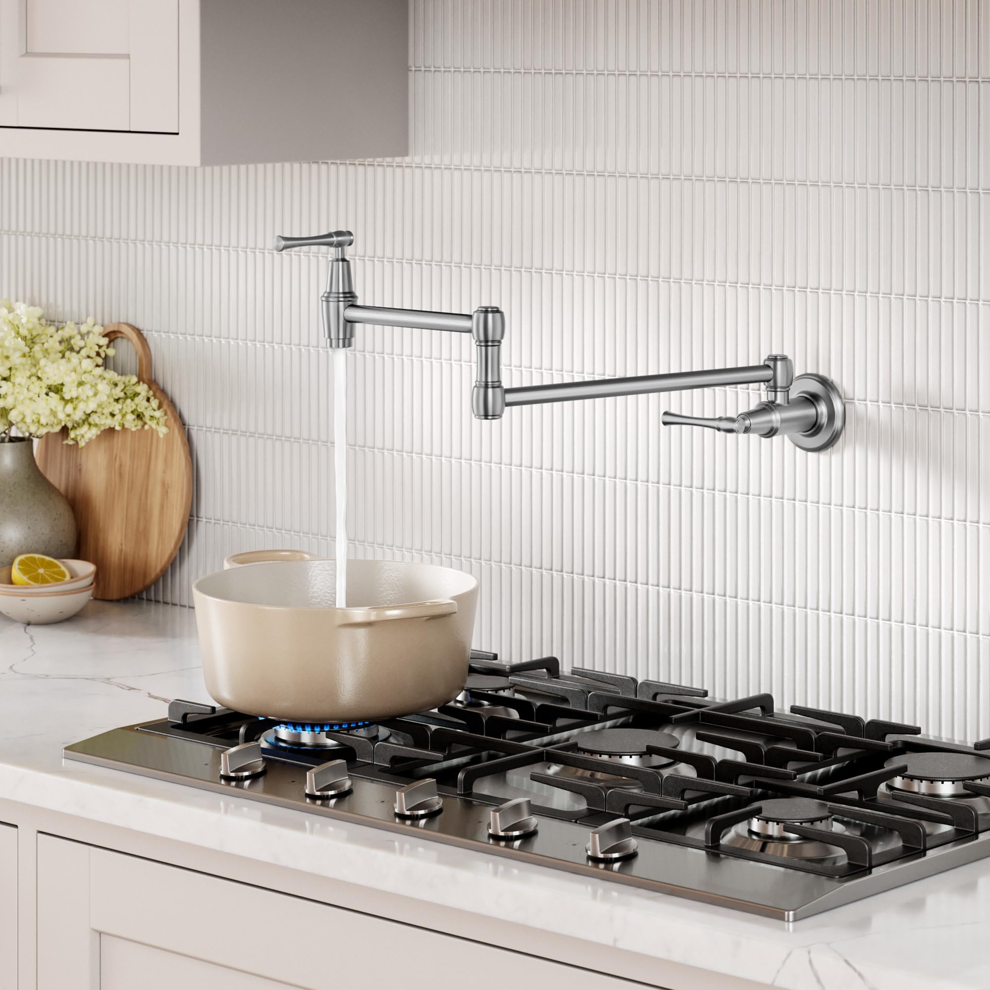 KRAUS Allyn Transitional Bridge Kitchen Faucet with Pull-Down Sprayhead in Brushed Gold, KPF-3121BG