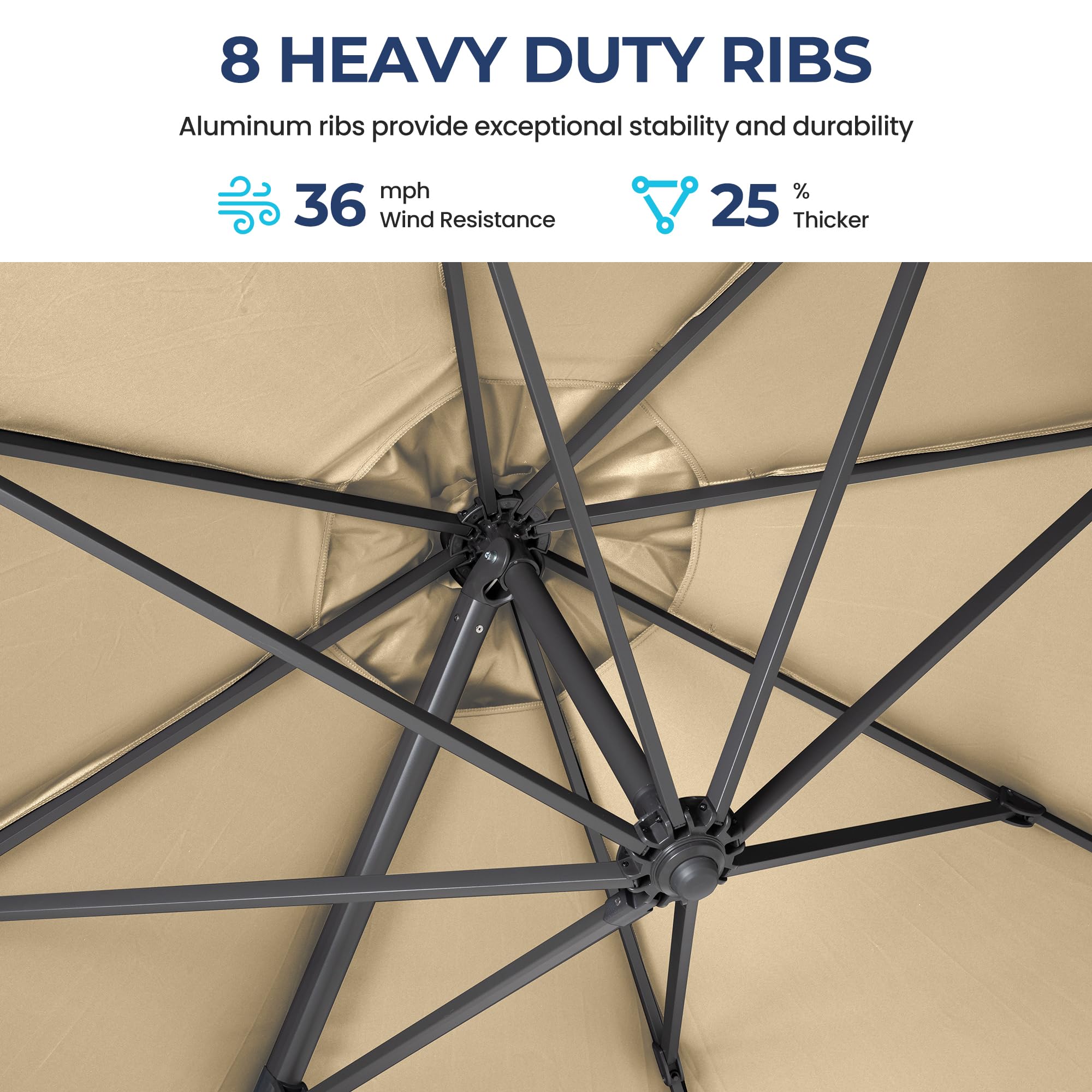 SUNVIVI OUTDOOR Outdoor Patio Umbrella, Patio Umbrella, Market Umbrella, Large Outdoor Umbrella, Metal Pole Umbrella with Push Button Tilt and Crank, Polyester Canopy