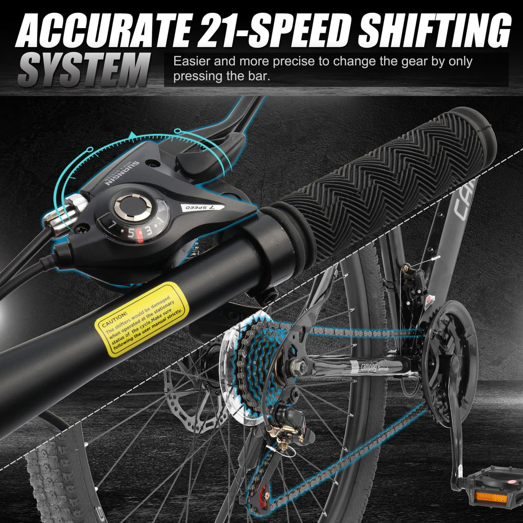 Ktaxon Mountain Bike 24/26/27.5 Inch Men & Women Mountain Bike with 21-Speed Adult Bikes, Double Disc Brake, Suspension Fork and High Carbon Steel Frame