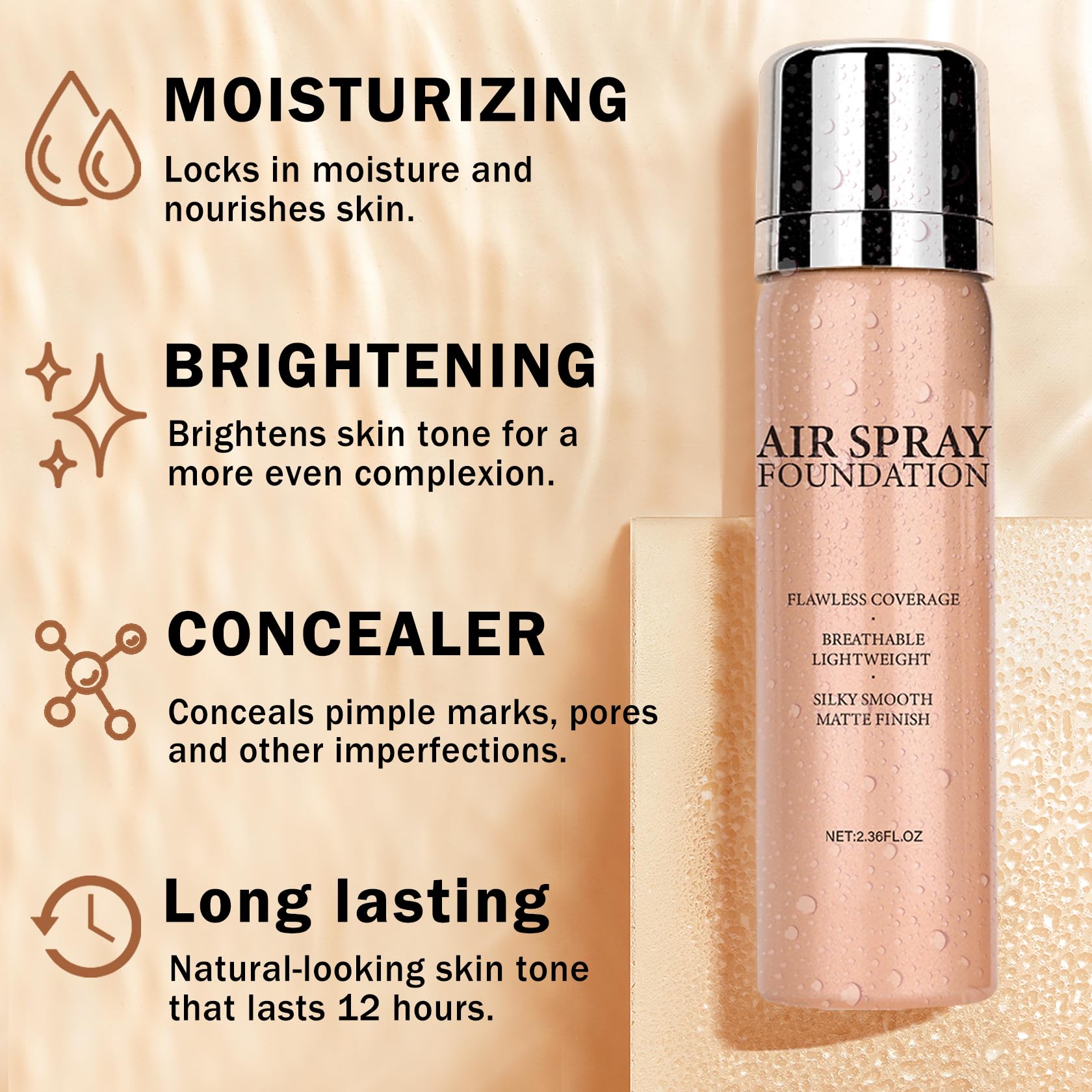 Air Brush Makeup Foundation and Makeup Primer for Face,Hydrates and Moisturizes,Buildable Coverage with Anti-aging Formula for Smooth Radiant Skin (01 Natural/Warm Porcelain)