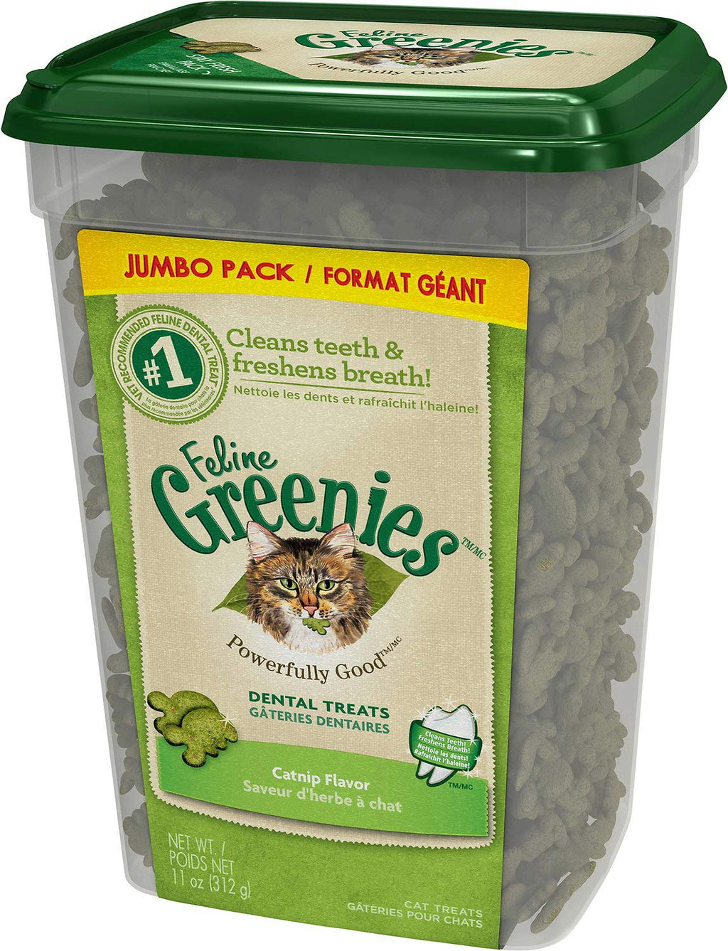 Greenies Cat Treats, Feline Veterinarian-Recommended Adult Natural Dental Treats, Catnip Flavor, 2.1 oz. Pouch