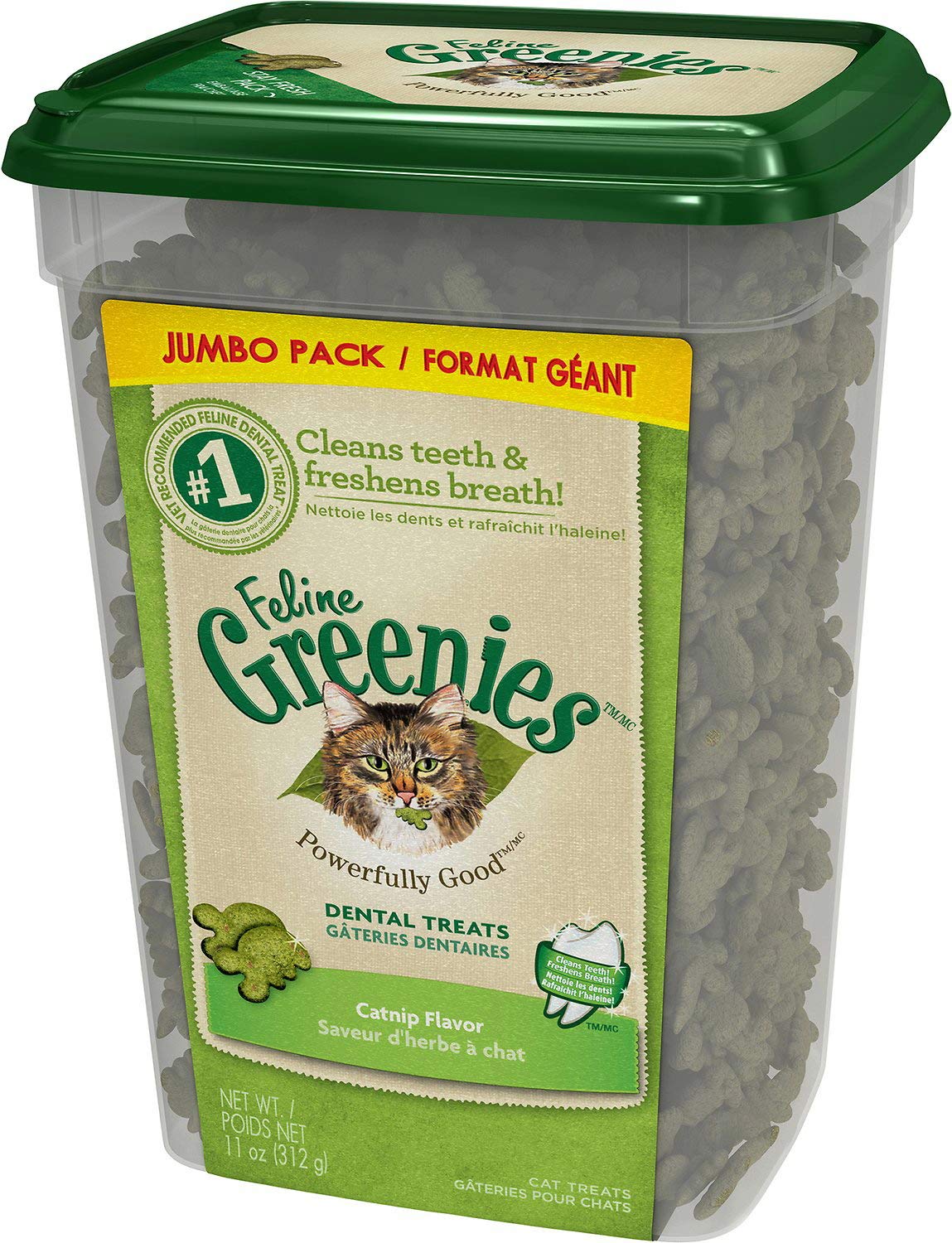 Greenies Cat Treats, Feline Veterinarian-Recommended Adult Natural Dental Treats, Catnip Flavor, 2.1 oz. Pouch