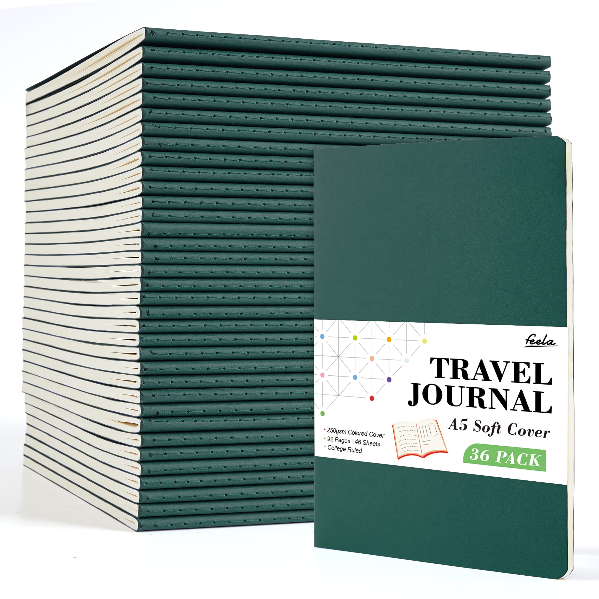 36 Pack Soft Cover Journal Bulk, Feela Lined Blank Travel Journal for Women Men Writing, Notebooks College Ruled for Work, Note Taking Notebook School Business Supplies, 8.2” x 5.5”, A5, Berry