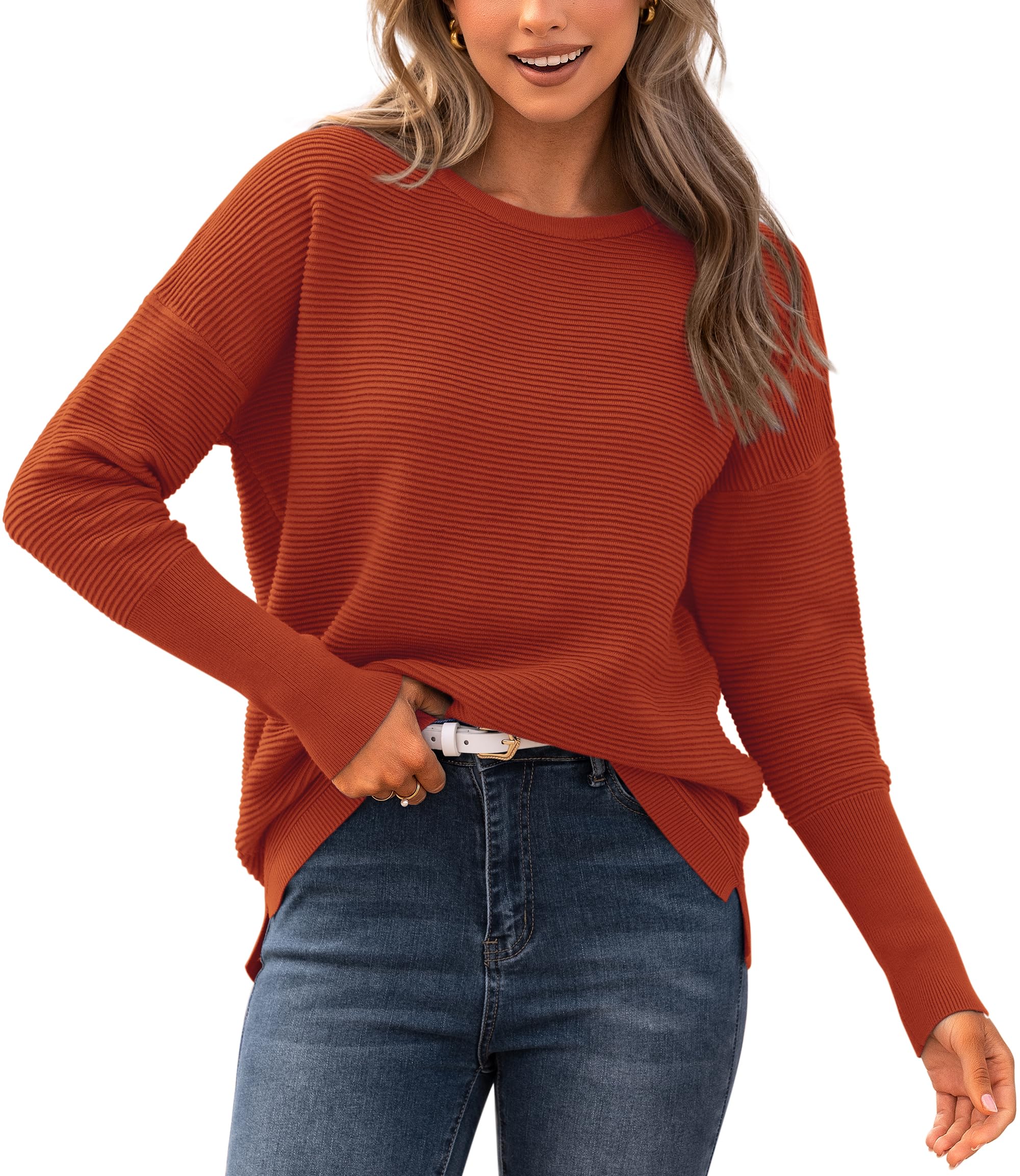 BTFBM Fall Sweaters for Women 2026 Casual Long Sleeve Sweater Striped Loose Fit Pullover Tops