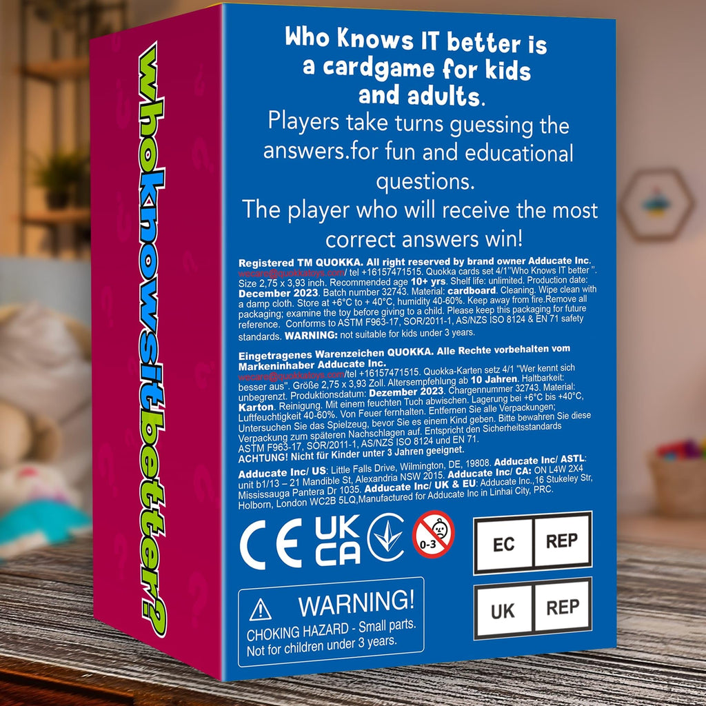 Family Board Games for Kids and Adults - Trivia Card Games for Kids 8-12 and Adults - Who Knows Me Better for Family Game Night - 500+ Facts Questions from Ages 6-8 — Fun Travel Car Activities for 5+