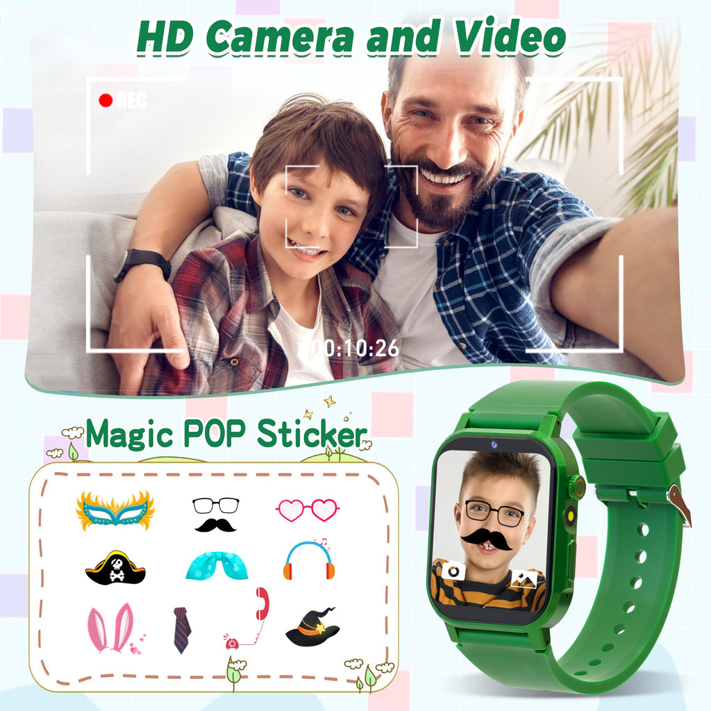 Kids Smart Watch Boys, Kids Game Smart Watch with 32 Games HD Touch Screen Video Camera Music Player Audiobooks Pedometer Flashlight Alarm Clock 12/24 hr, Toys Gift for 3-12 Years Old Boys Girls