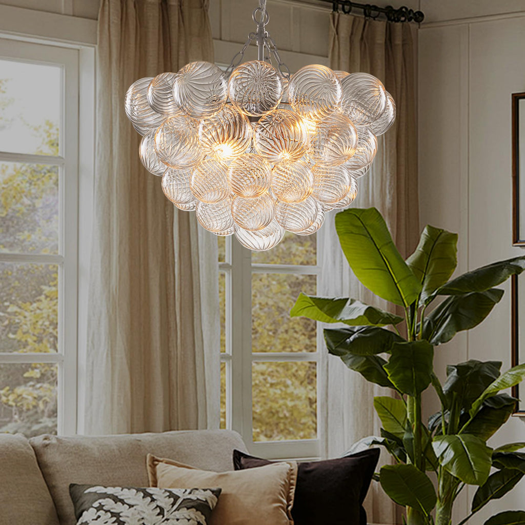 Longree Bubble Glass Ball Chandelier White 20" Dia Pendant Light | Swirled Glass Globe, for Dining Room Kitchen Bathroom Entry Bedroom