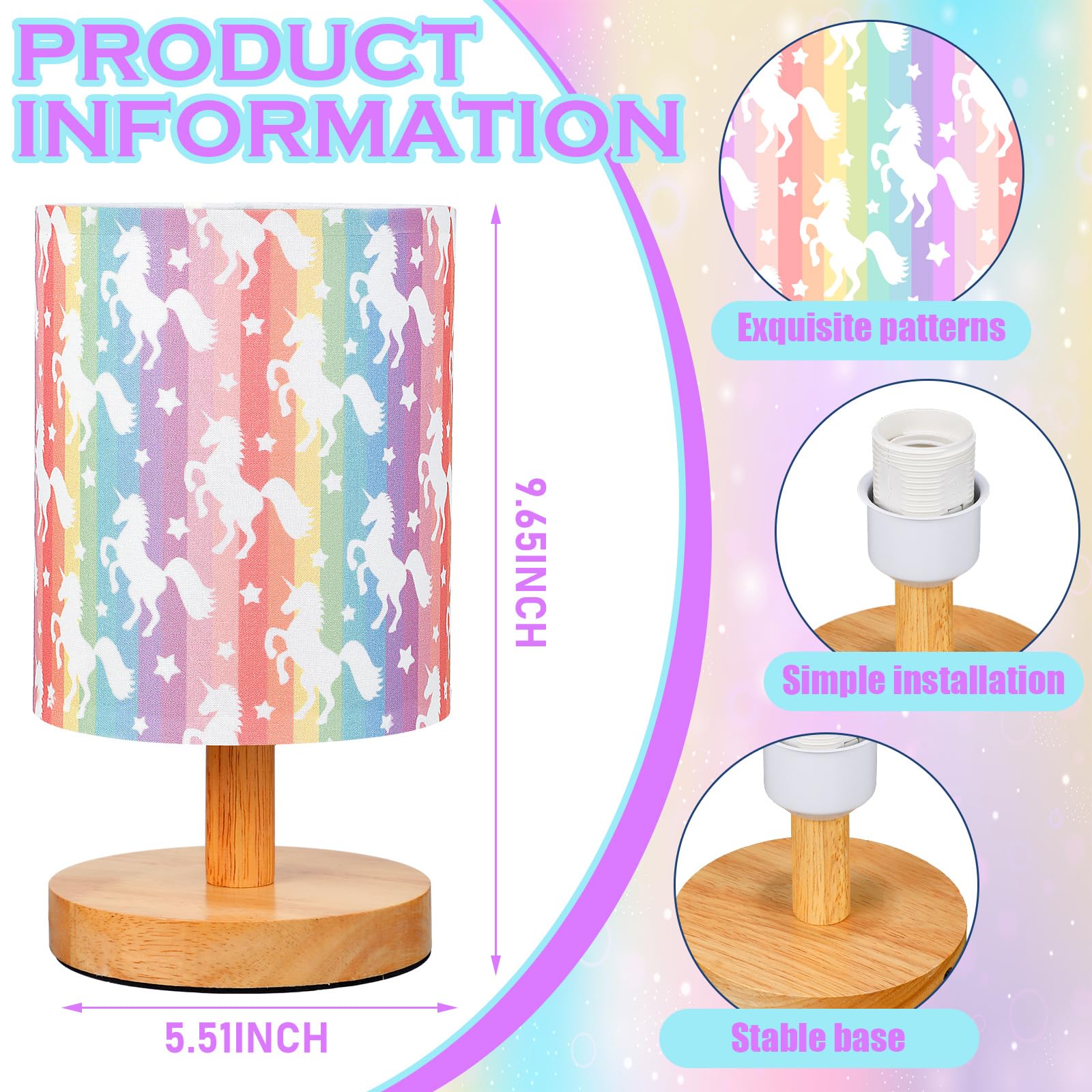 VIHOSE Woodland Animals Kids Table Lamp for Bedroom Kids Bedside Lamp with Linen Wooden Nightstand Cartoon Nursery Lampshade for Girls Boys Living Room