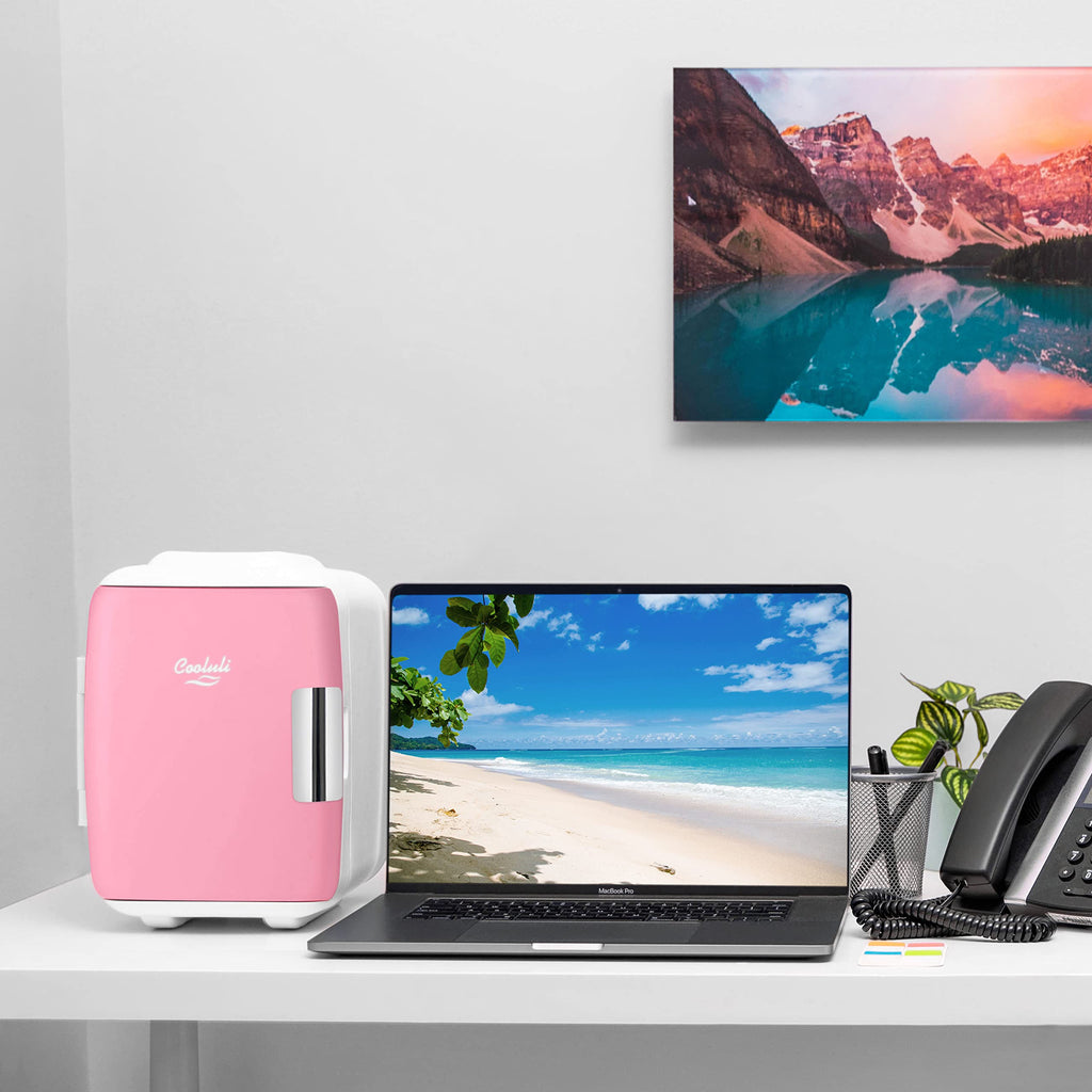 Cooluli Mini Fridge for Bedroom - Car, Office Desk & Dorm Room - Portable 4L/6 Can Electric Plug In Cooler & Warmer for Food, Drinks, Skincare Beauty & Makeup - 12v AC/DC & Exclusive USB Option, Black