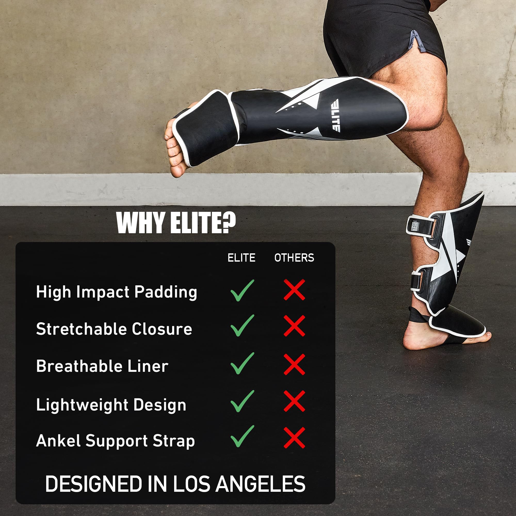 Elite Sports Muay Thai Shin Guards Kickboxing MMA Muay Thai Leg Instep Protective Pads, Martial Art Kicking Sparring Training Gear for BJJ Karate Boxing Taekwondo