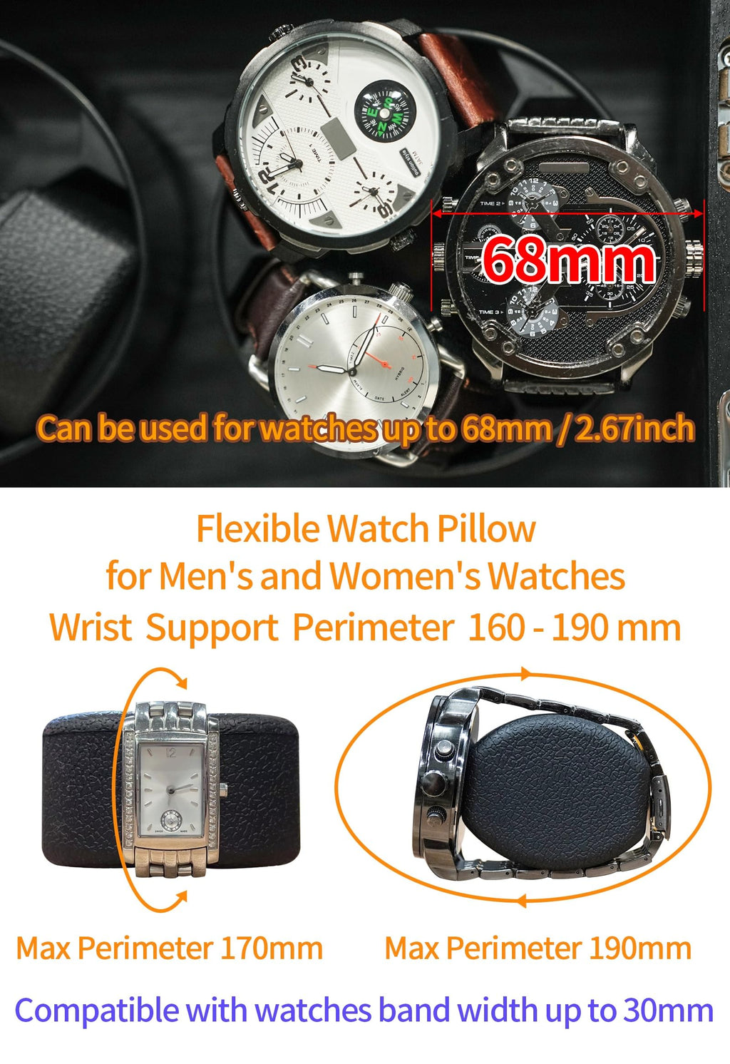 Oryx Watch Winder for 4/6/9 Automatic Watches, Rotating Watch Box 5 Rotation Modes Setting Display Case with Extra Watch Storages and LED Light, Lockable Winders USB Powered Super Quiet Mabuchi Motor