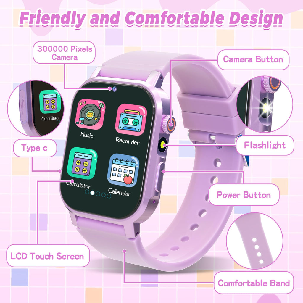 Kids Smart Watch Boys, Kids Game Smart Watch with 32 Games HD Touch Screen Video Camera Music Player Audiobooks Pedometer Flashlight Alarm Clock 12/24 hr, Toys Gift for 3-12 Years Old Boys Girls