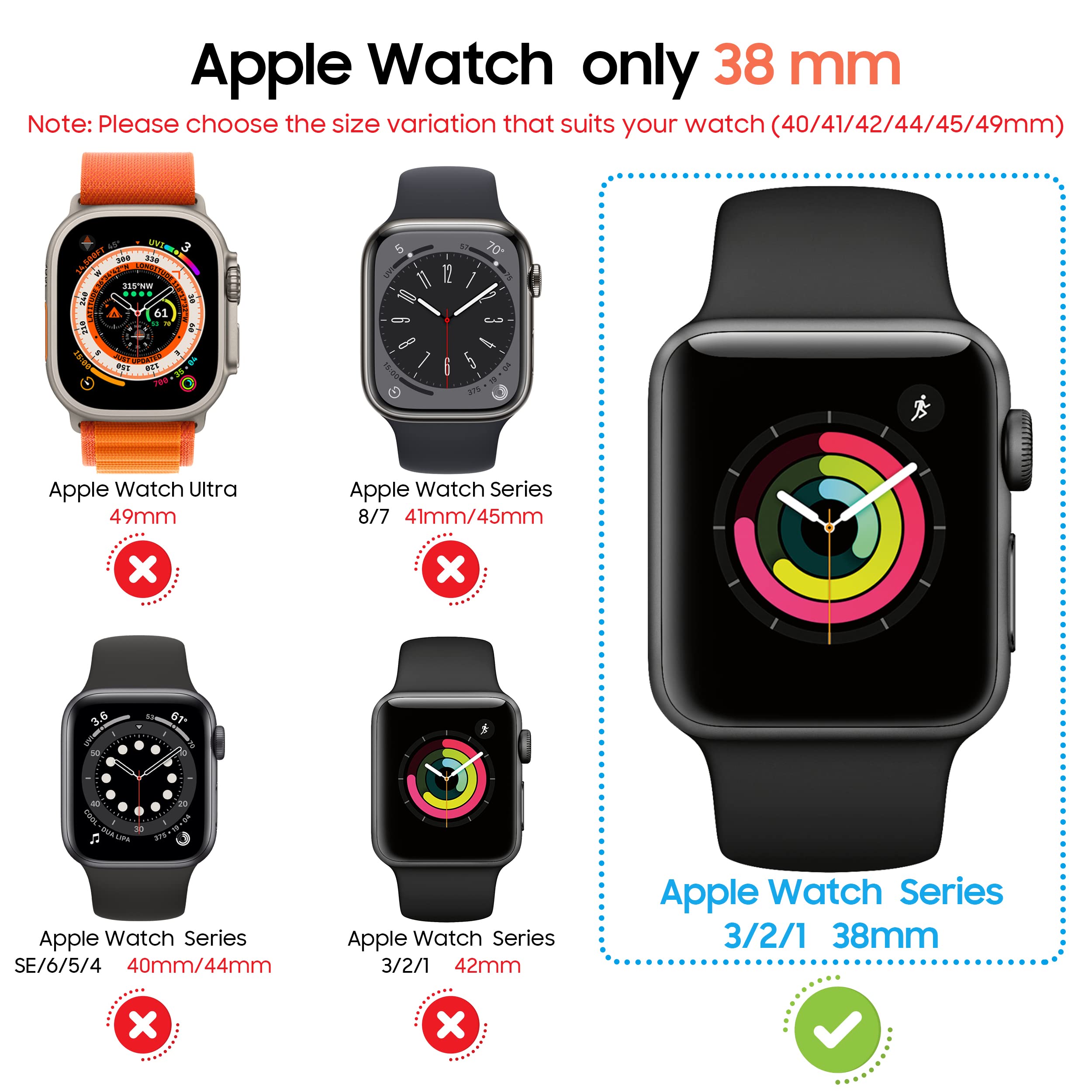 Diruite 2-Pack for Apple Watch Series 3/2/1 38mm Case, Ultra-Thin All-Around Tempered Glass Screen Protector Protection Cover for iWatch 38mm - Black