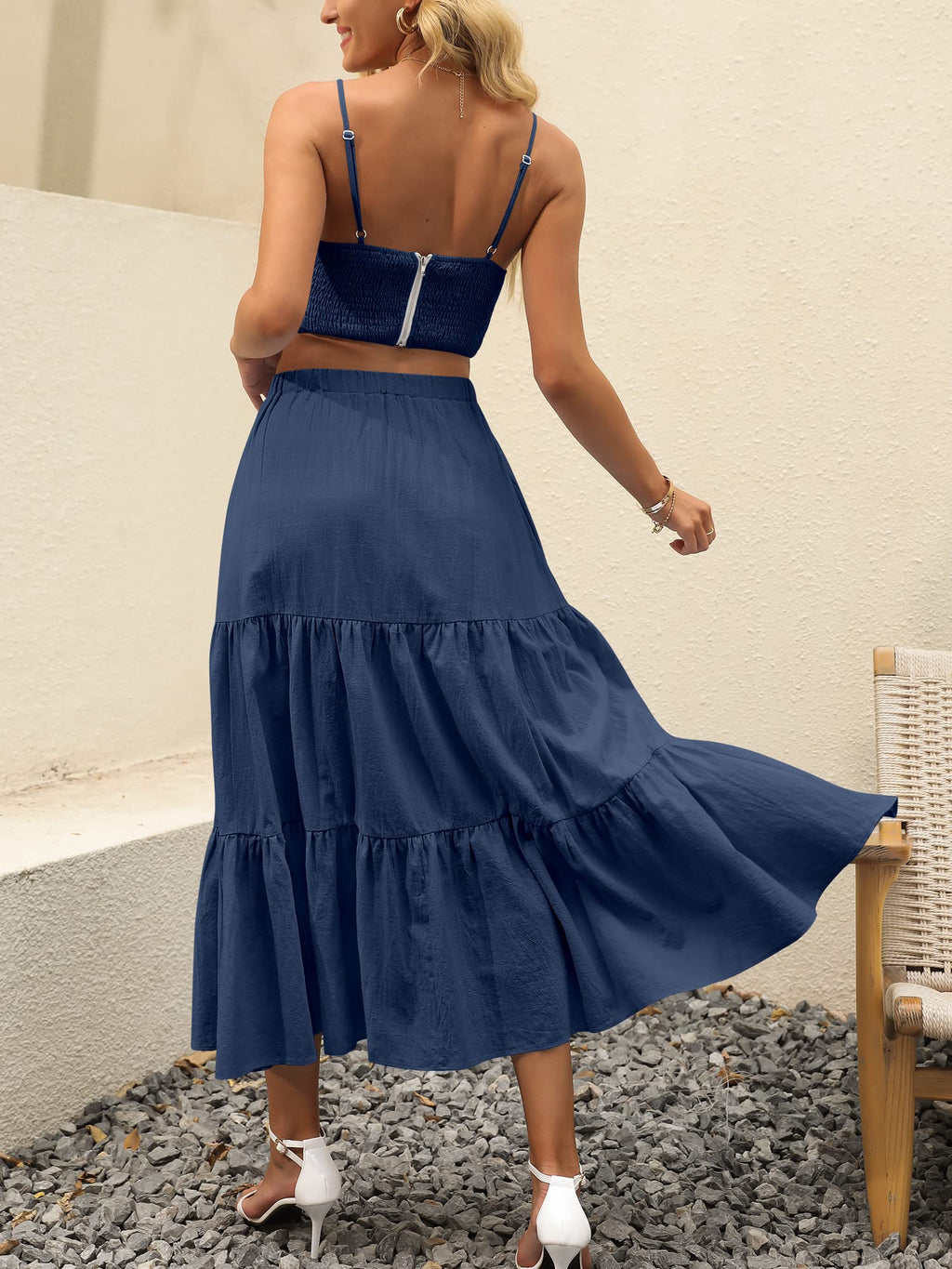 ANRABESS Women’s Summer Boho Flowy Swing Tiered A-Line Maxi Skirt 2026 Fashion Trendy Elastic Waist Pleated Long Beach Dress