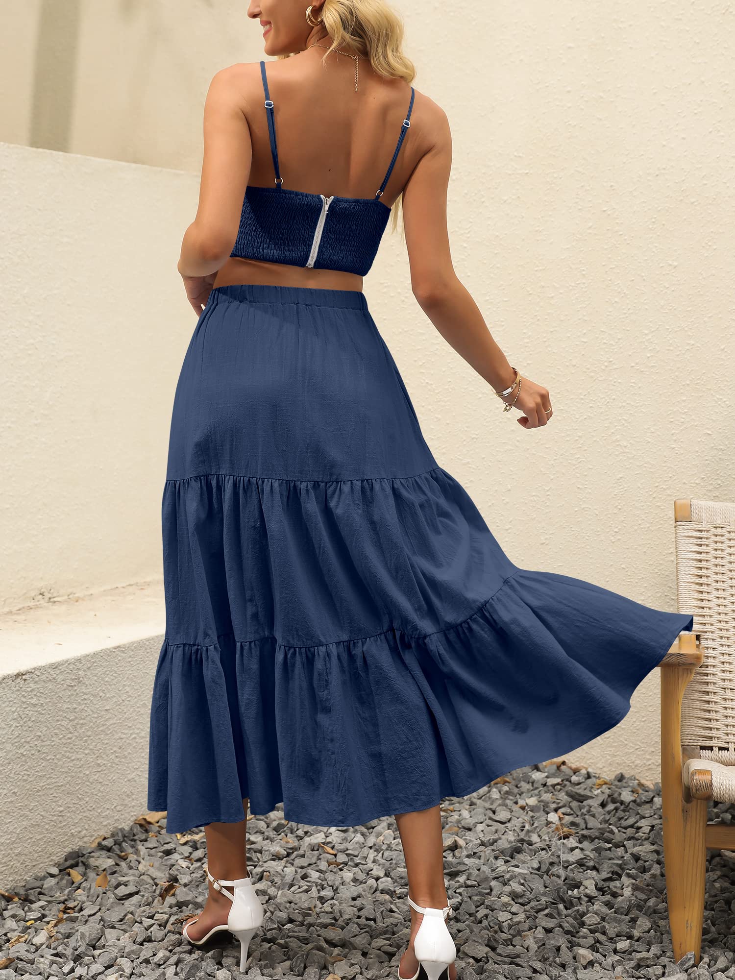 ANRABESS Women’s Summer Boho Flowy Swing Tiered A-Line Maxi Skirt 2026 Fashion Trendy Elastic Waist Pleated Long Beach Dress