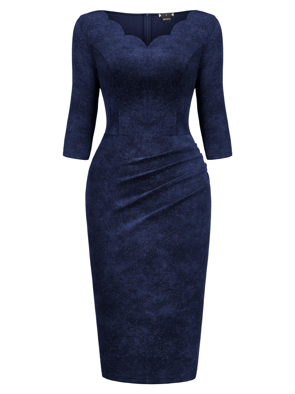 MIUSOL Women's Retro Ruffle Style 3/4 Sleeve Sparkly Cocktail Dress