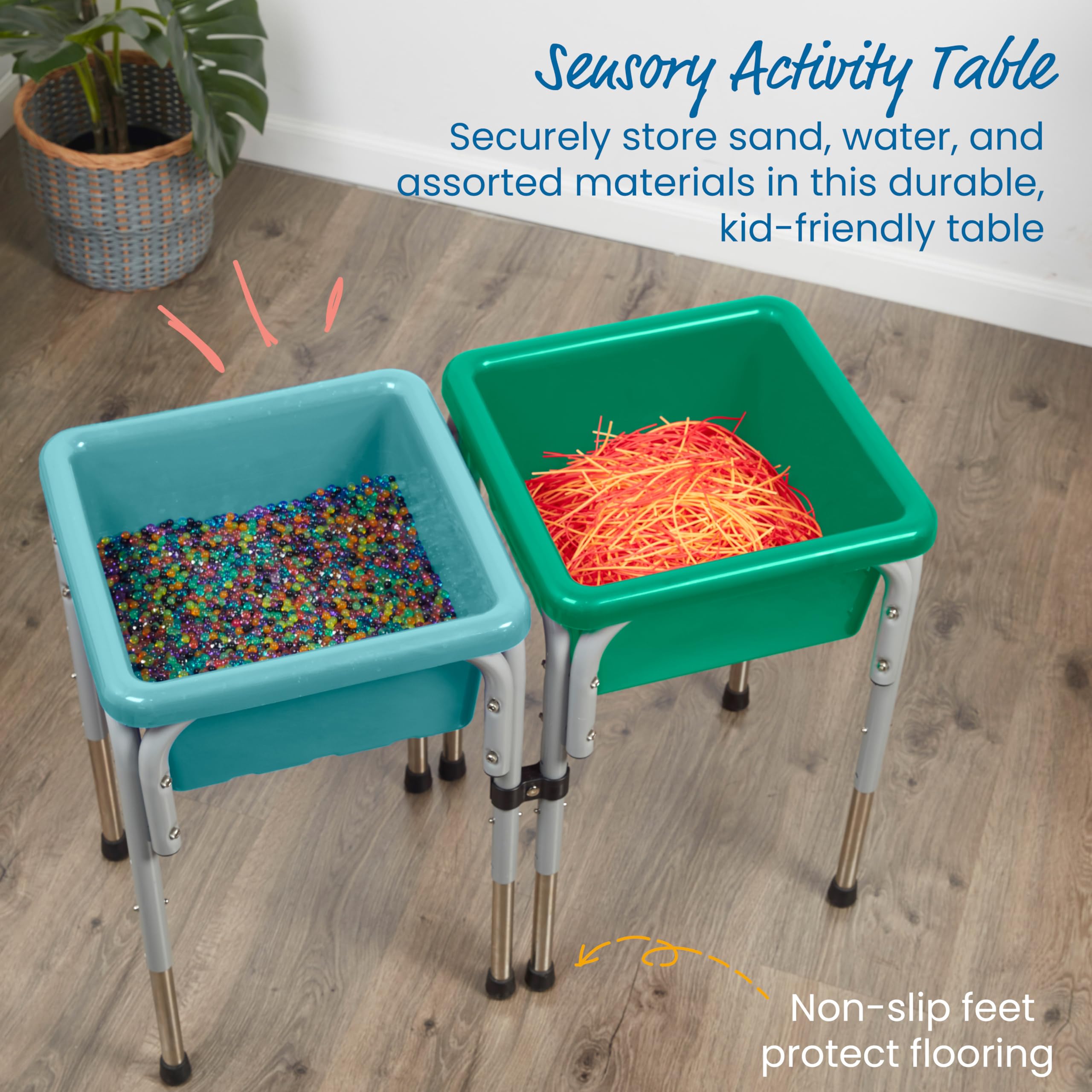 ECR4Kids 2-Station Sand and Water Adjustable Play Table, Sensory Bins, Blue/Red